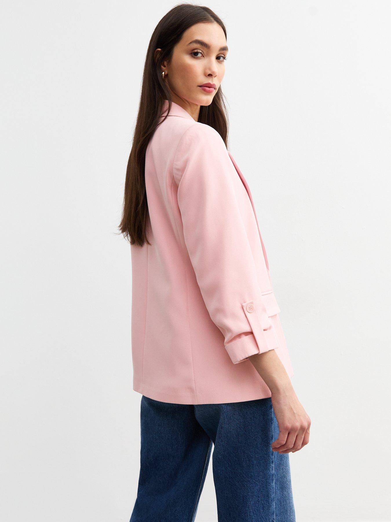 Image 2 of 4 of New Look Light Pink Cropped Sleeve Blazer