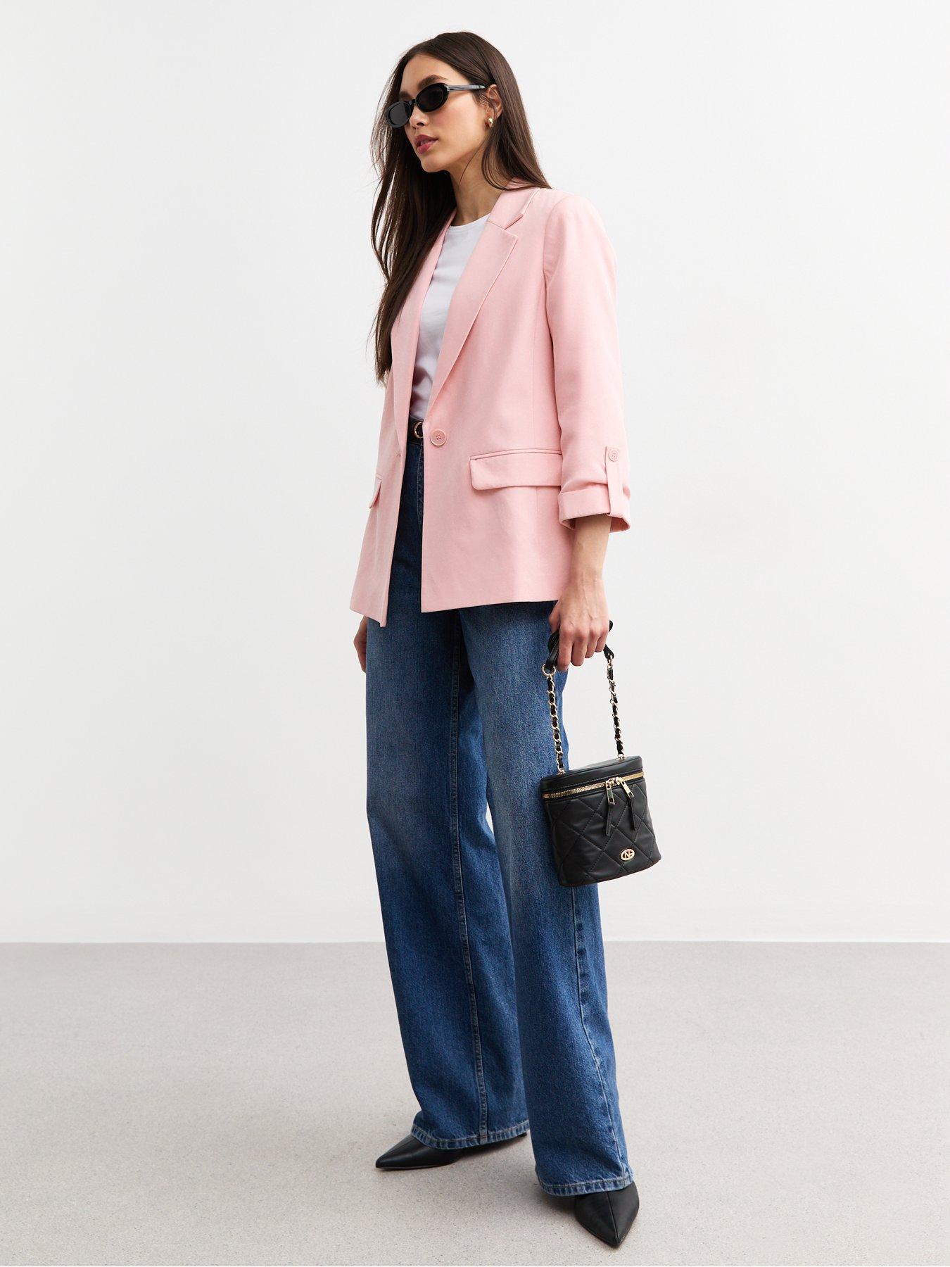 Image 3 of 4 of New Look Light Pink Cropped Sleeve Blazer