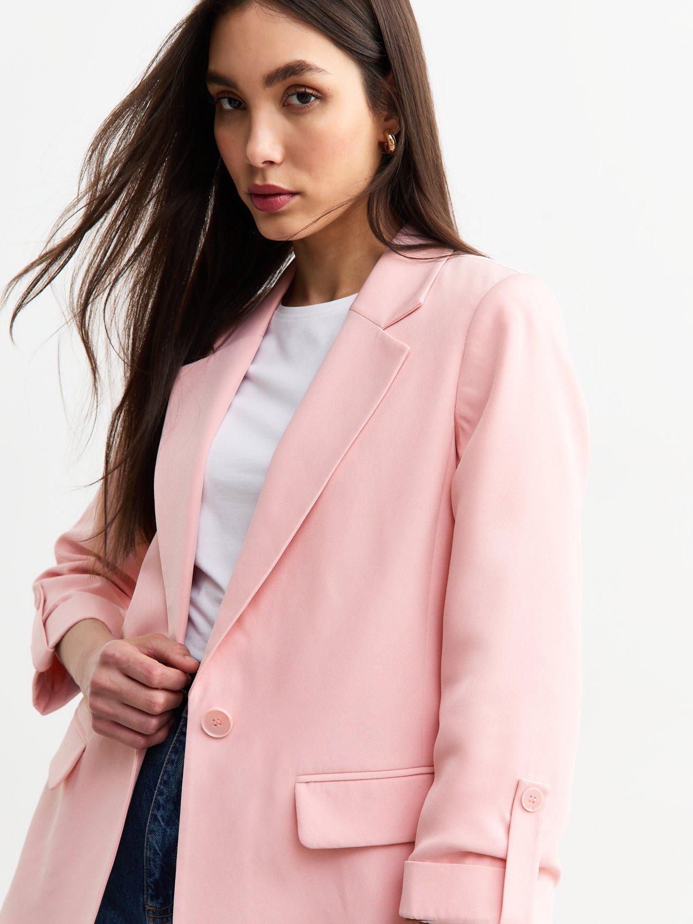 Image 4 of 4 of New Look Light Pink Cropped Sleeve Blazer