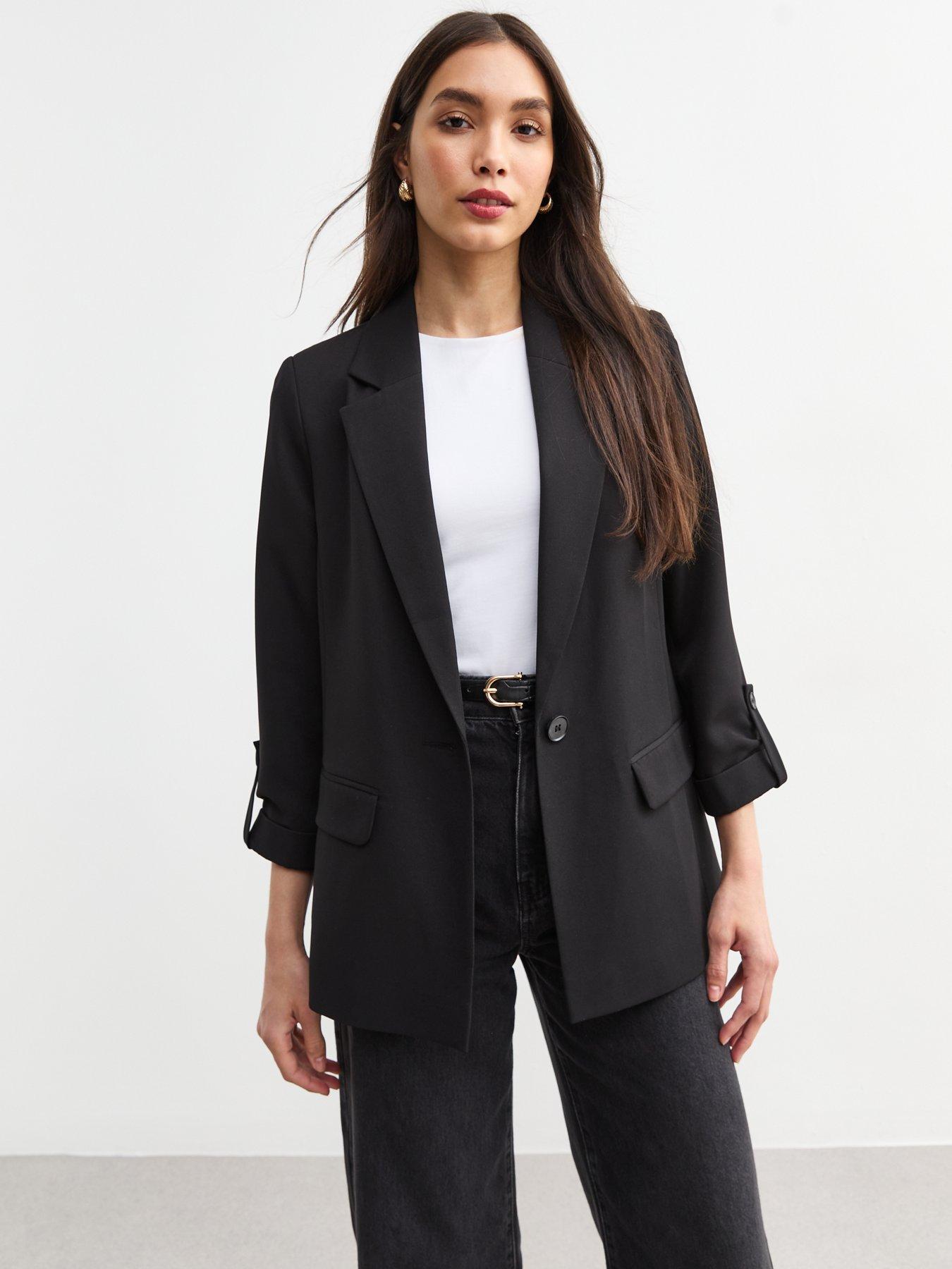 New Look: Black Cropped Sleeve Blazer