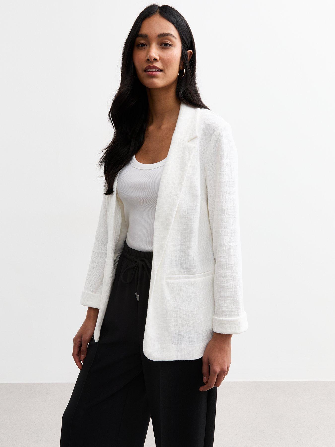undefined White Textured Jersey Blazer