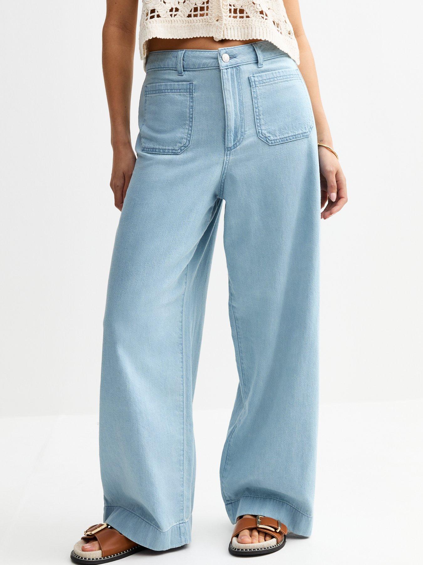 Image 1 of 6 of New Look Pale Blue Wide Leg Patch Pocket Soft Denim