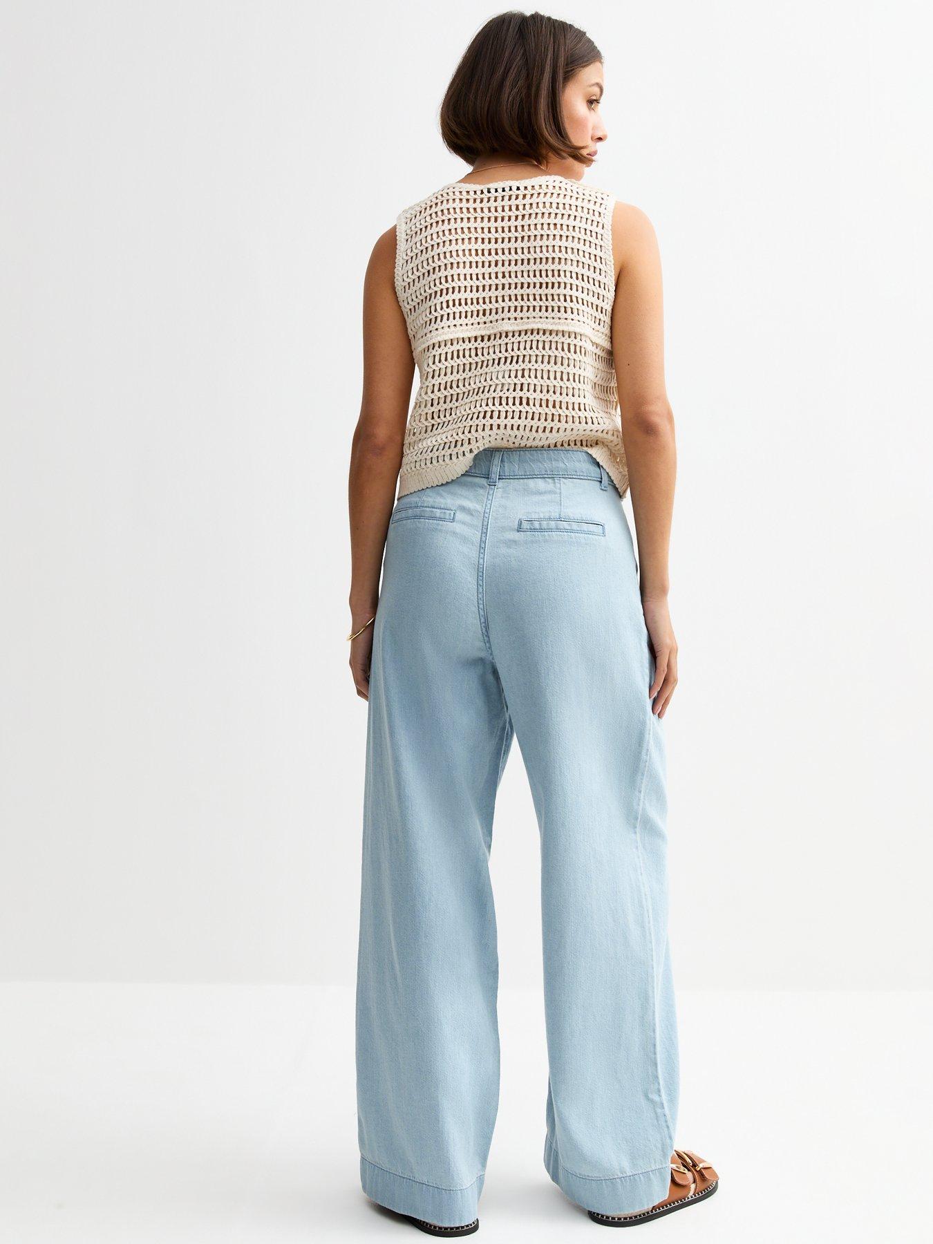 Image 2 of 6 of New Look Pale Blue Wide Leg Patch Pocket Soft Denim