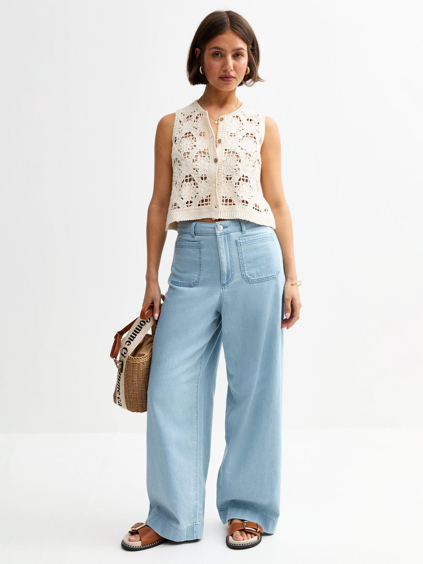 Image 3 of 6 of New Look Pale Blue Wide Leg Patch Pocket Soft Denim
