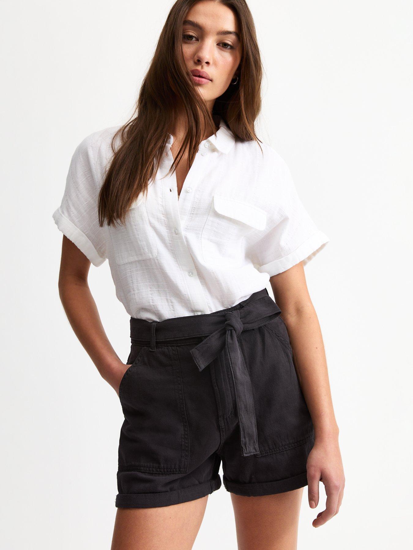 Image 1 of 5 of New Look Belted Twill Shorts - Black