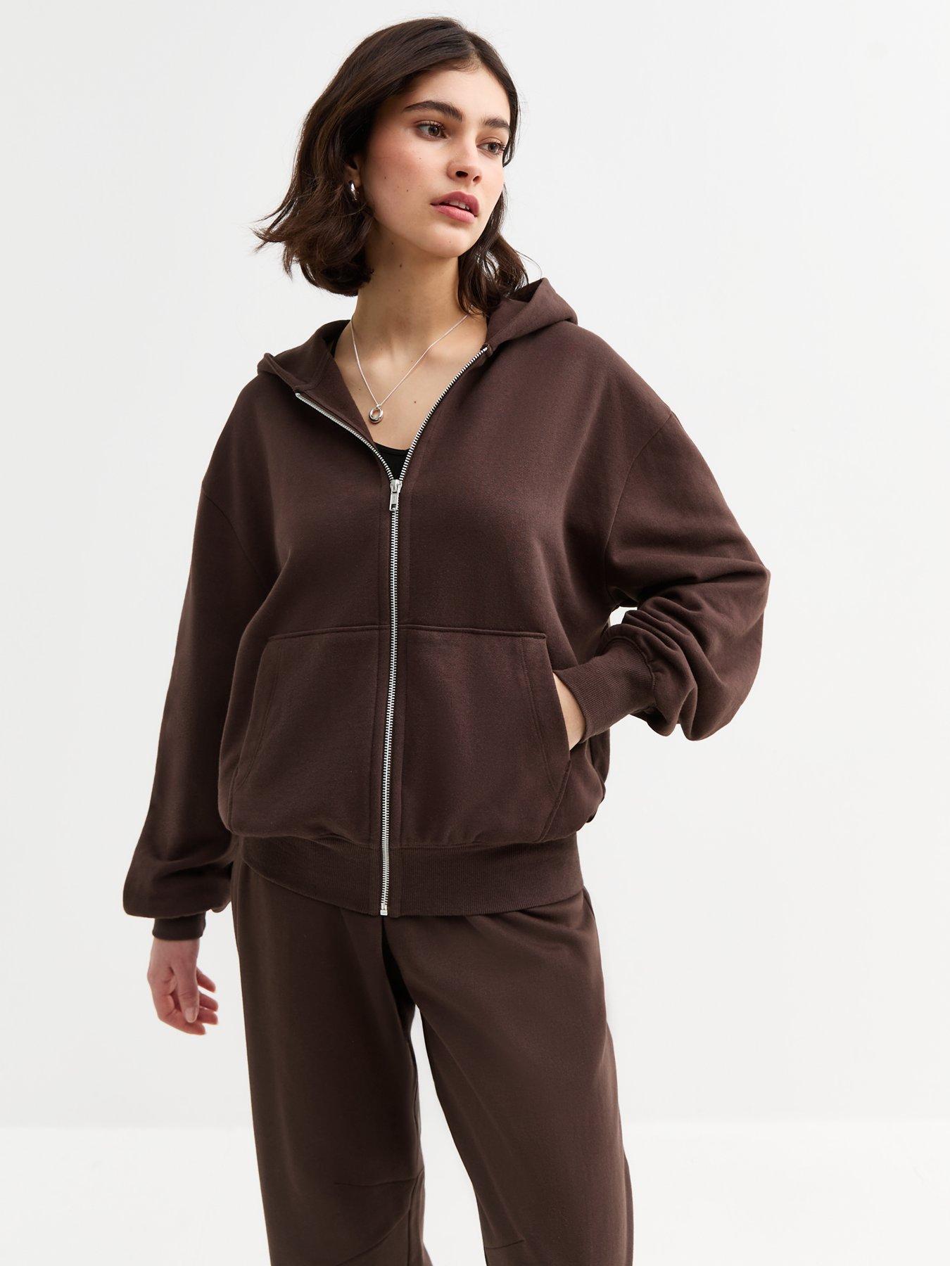 undefined Brown Jersey Zip Up Hoodie
