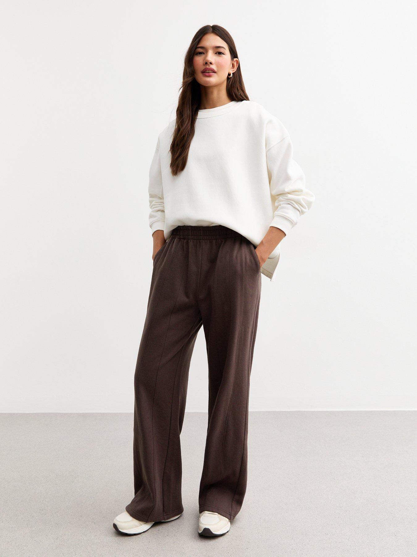 Image 1 of 4 of New Look Dark Brown Double Seam Wide Leg Joggers