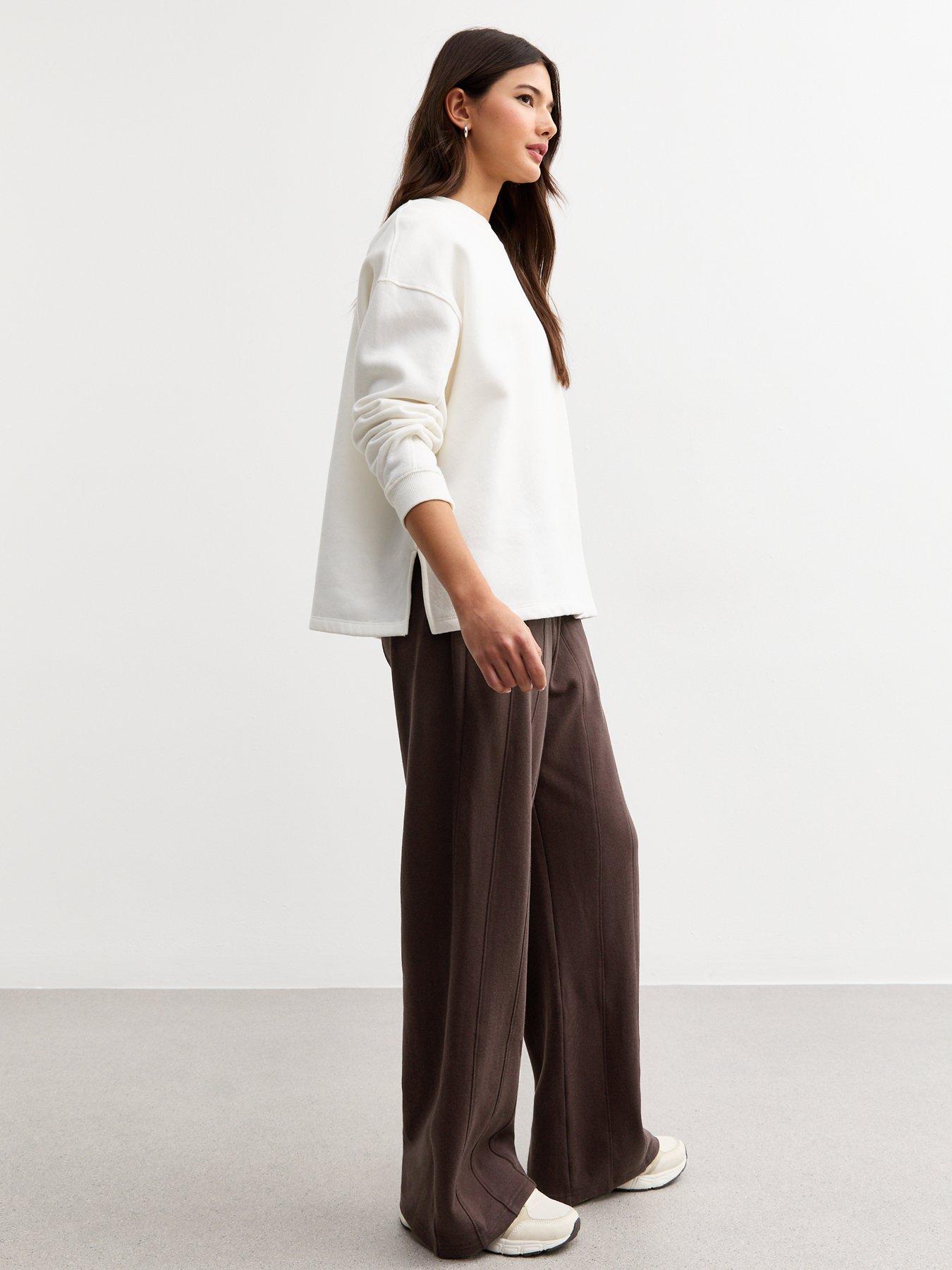 Image 3 of 4 of New Look Dark Brown Double Seam Wide Leg Joggers