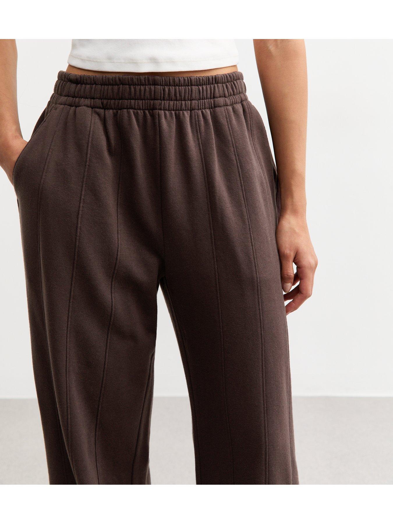Image 4 of 4 of New Look Dark Brown Double Seam Wide Leg Joggers