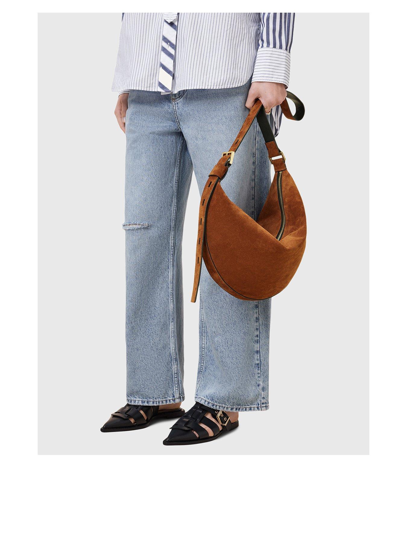 undefined Halfmoon Suede Shoulder Bag - Brown