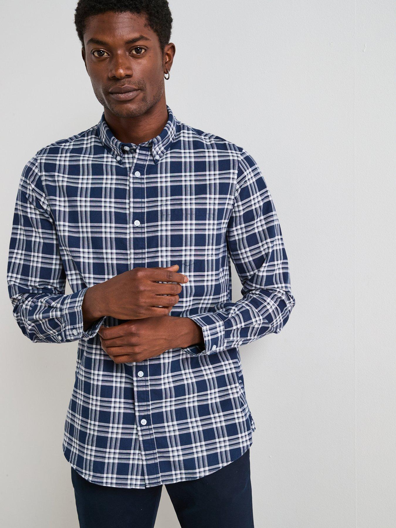 undefined Pure Cotton Long Sleeve Check Oxford Shirt - Navy