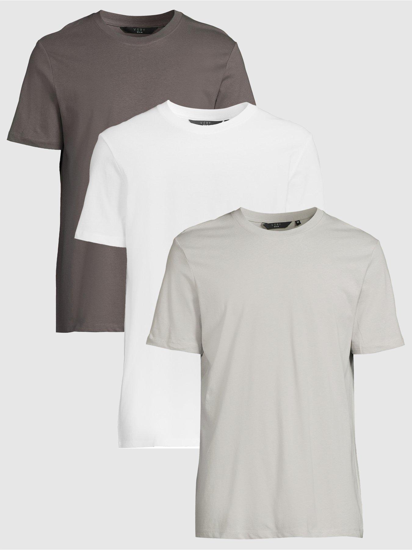 undefined 3 Pack Crew Neck T-Shirt  - White/Light Grey/Charcoal