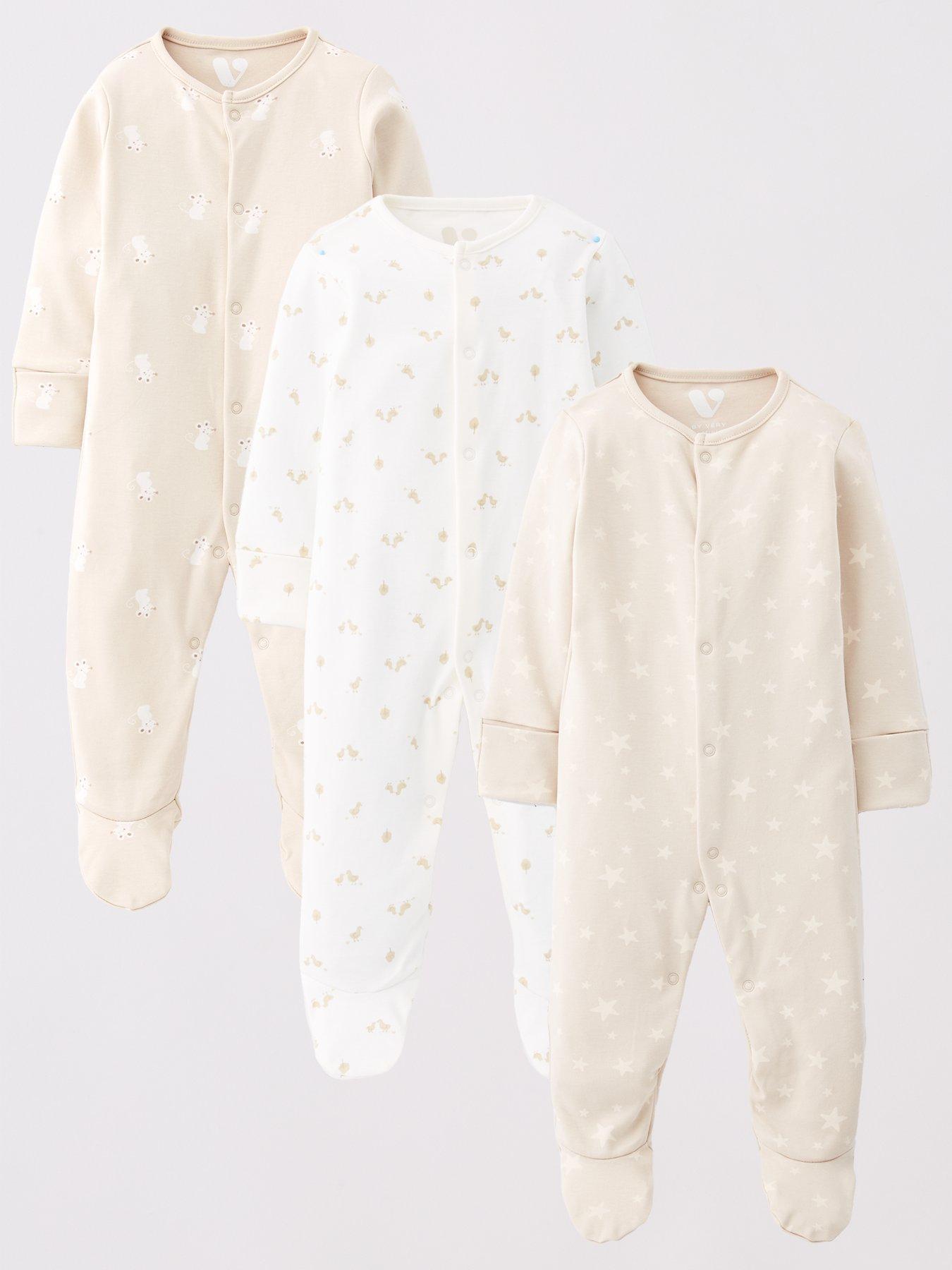 undefined Baby Unisex Animal 3 Pack Sleepsuits - Cream