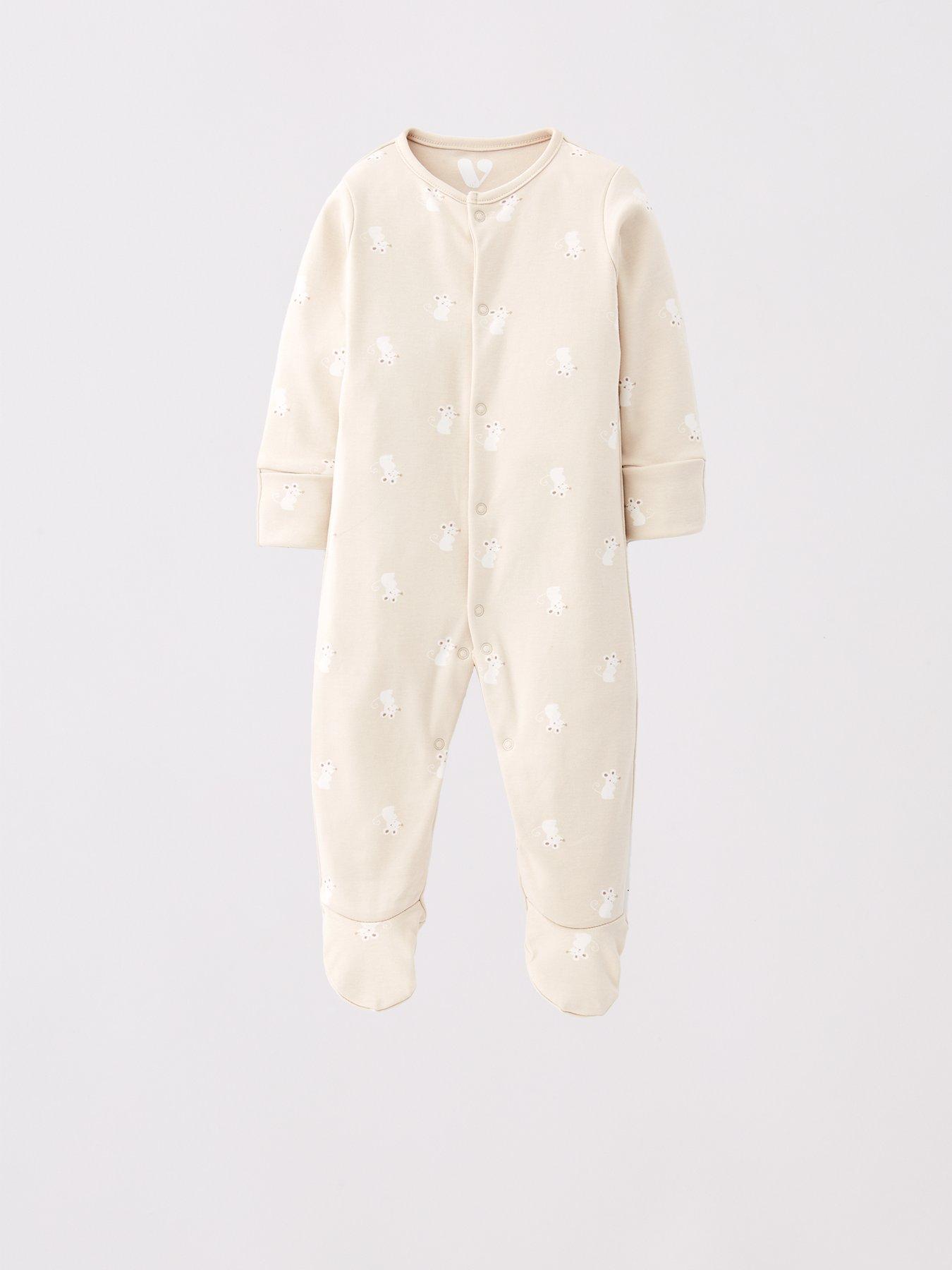 Image 4 of 5 of Mini V by Very Baby Unisex Animal 3 Pack Sleepsuits - Cream