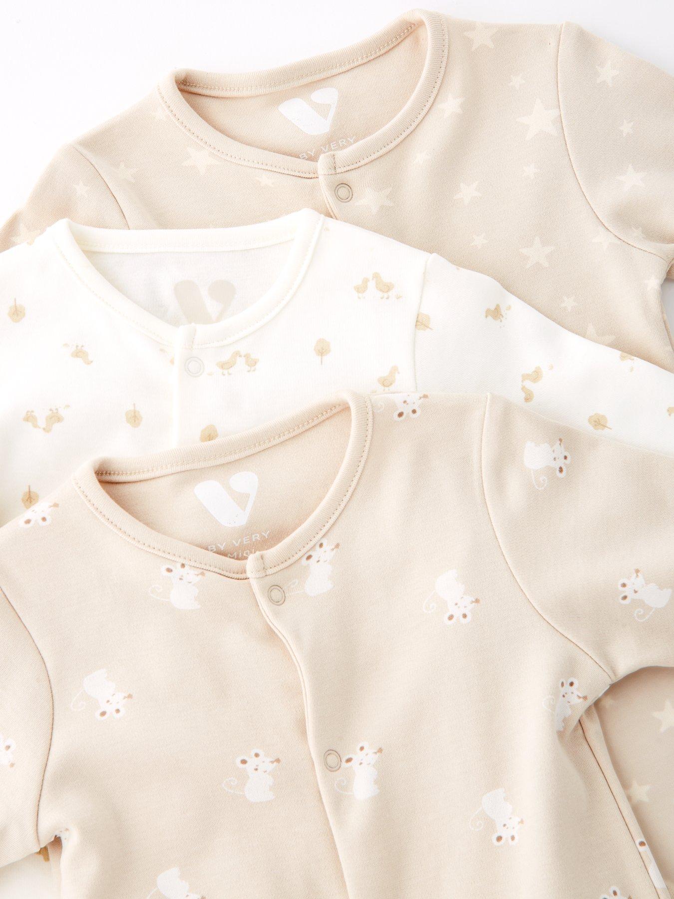 Image 5 of 5 of Mini V by Very Baby Unisex Animal 3 Pack Sleepsuits - Cream