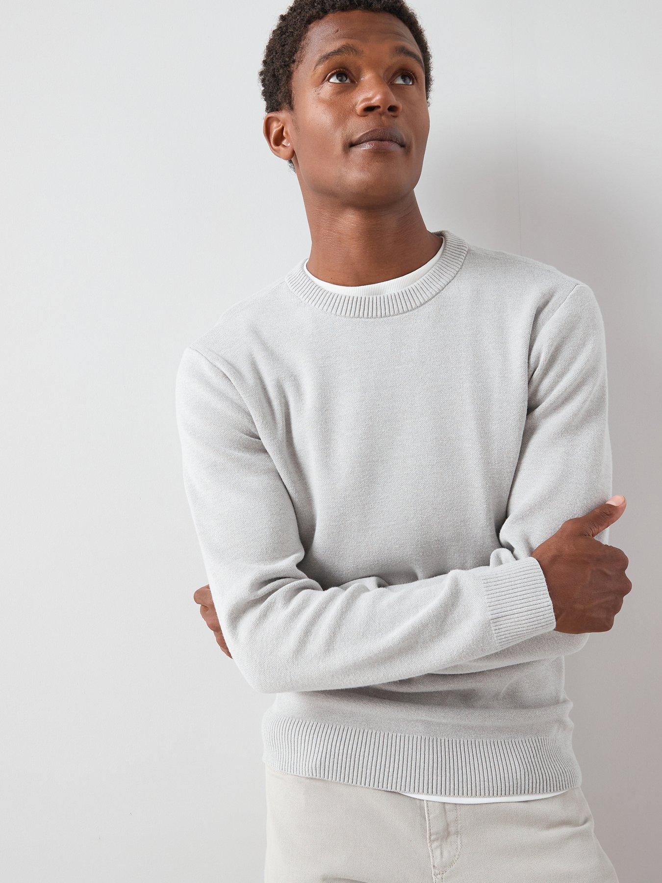Image 1 of 7 of The Very Collection Midweight Knitted Crew Neck Jumper - Light Grey