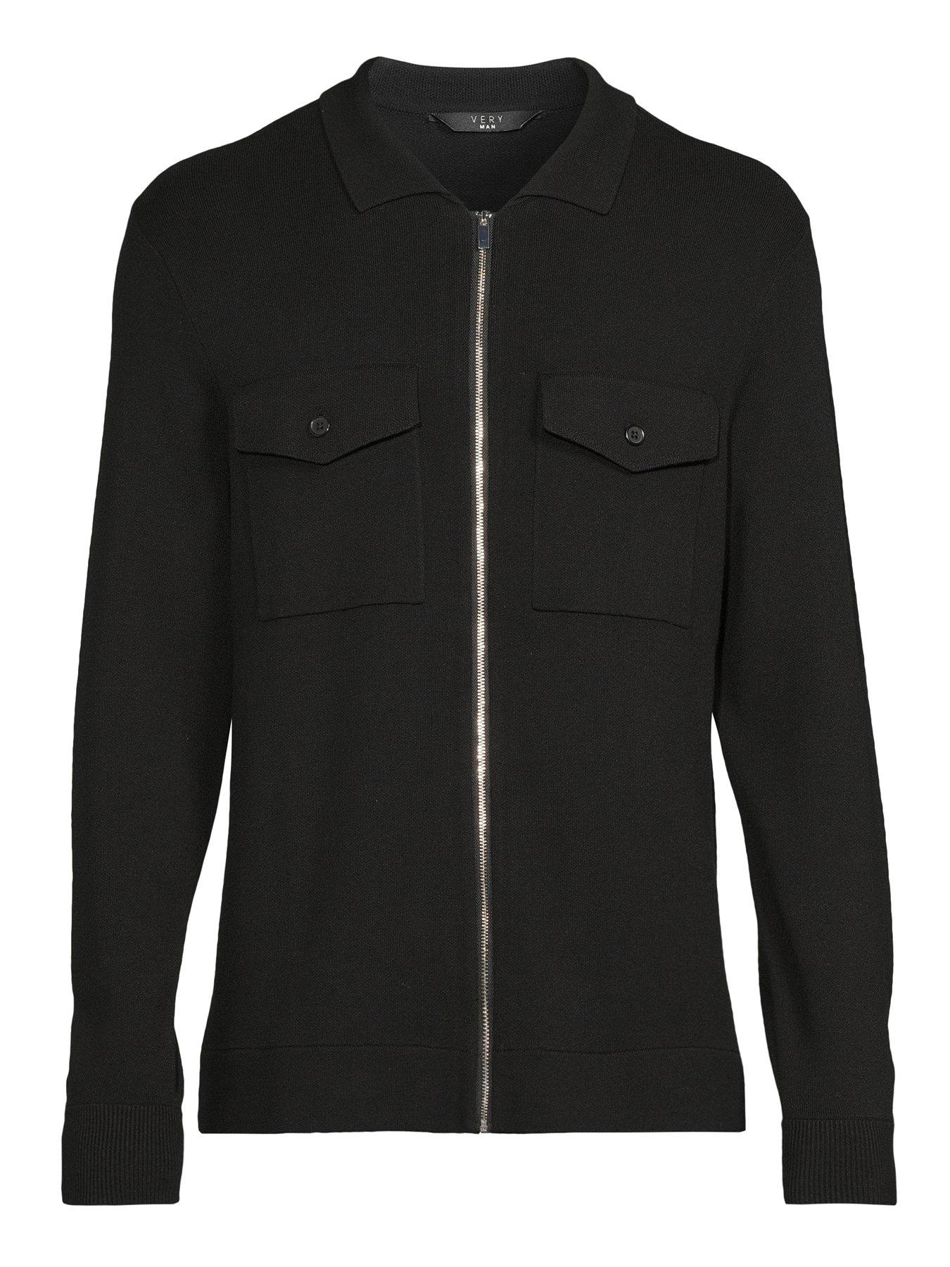 Image 7 of 7 of The Very Collection Midweight Knitted Zip Shacket - Black