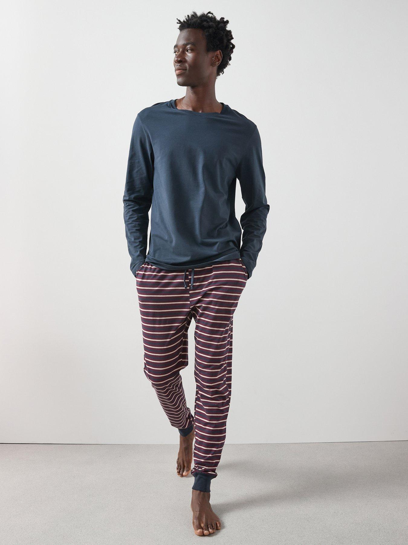 undefined Striped Cuffed Jogger Pyjama Set - Burgundy