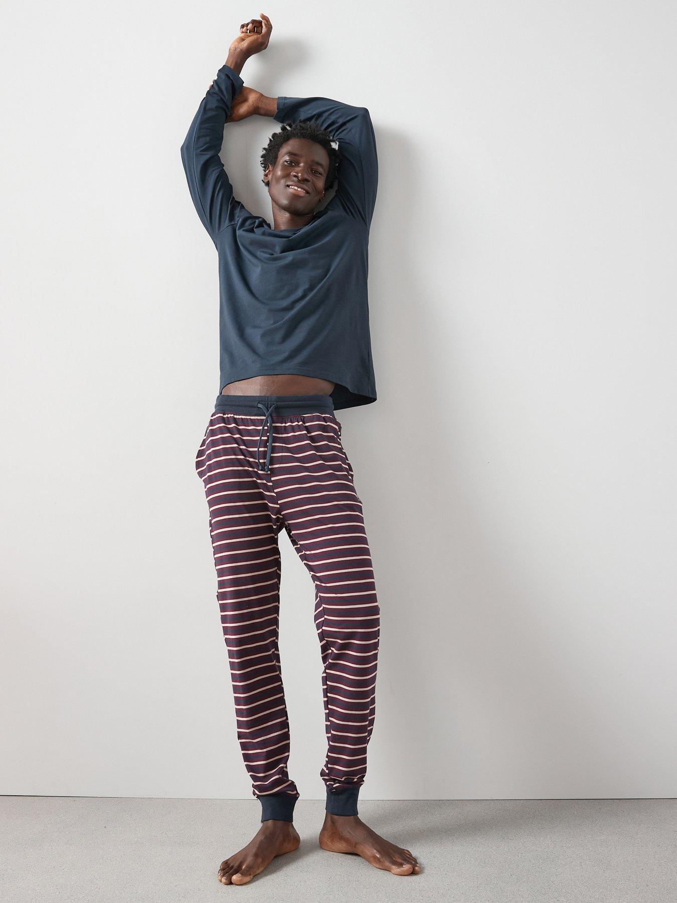 Image 3 of 6 of Very Man Striped Cuffed Jogger Pyjama Set - Burgundy