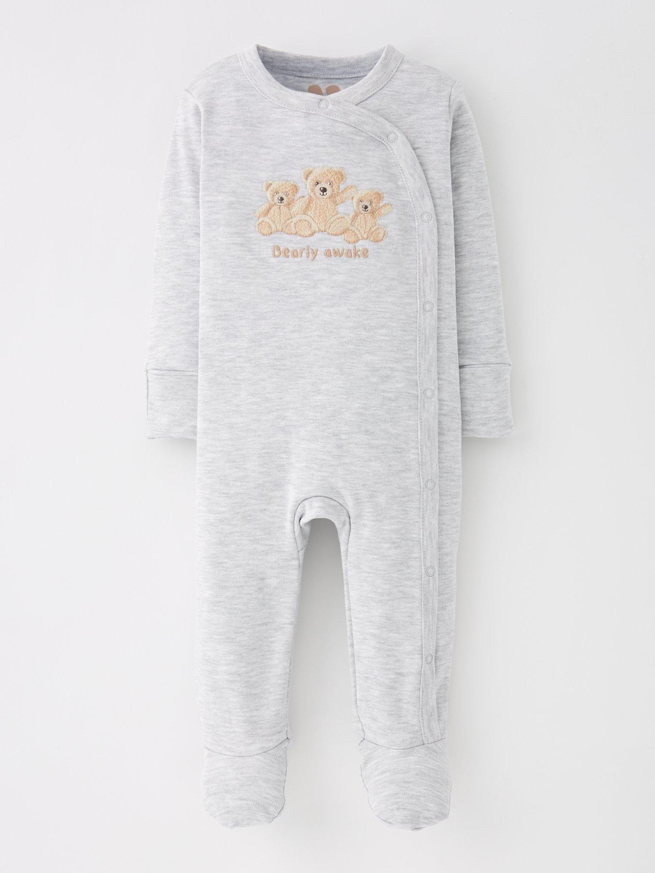 Image 2 of 5 of Mini V by Very Baby Boys 3 Pack Teddy Bear Sleepsuits - Beige