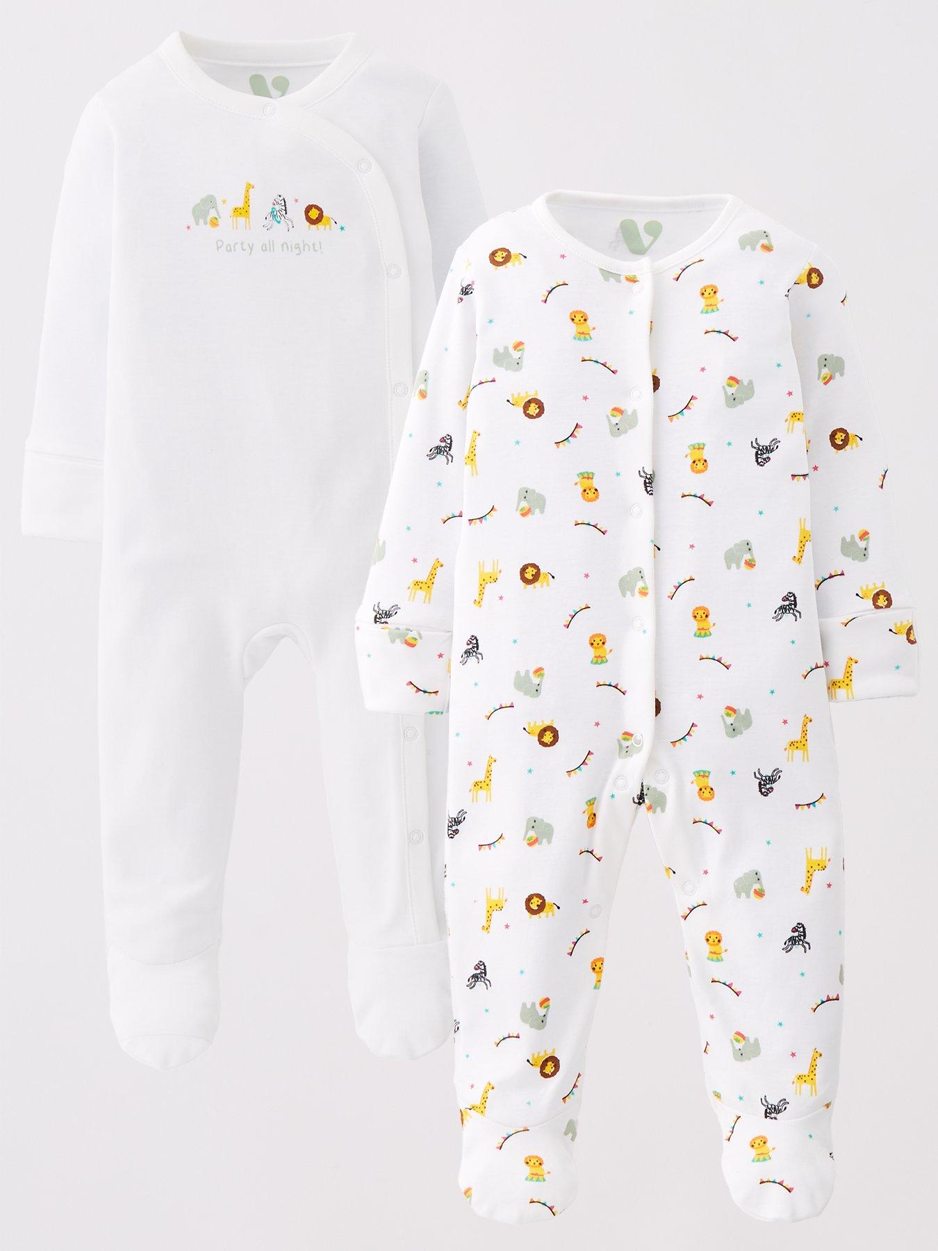 undefined Baby Boys Animal Party 2Pk Sleepsuits - White