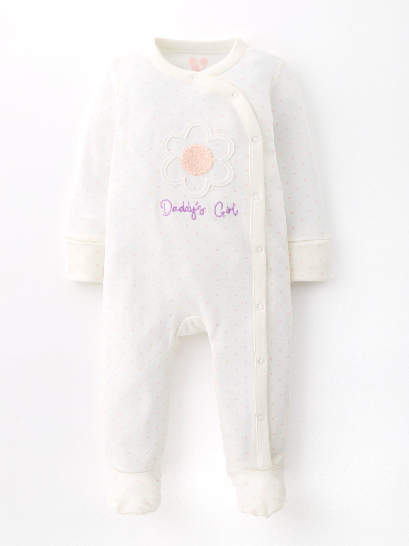 undefined Baby Girl Daddy's Girl Flower Sleepsuit - White