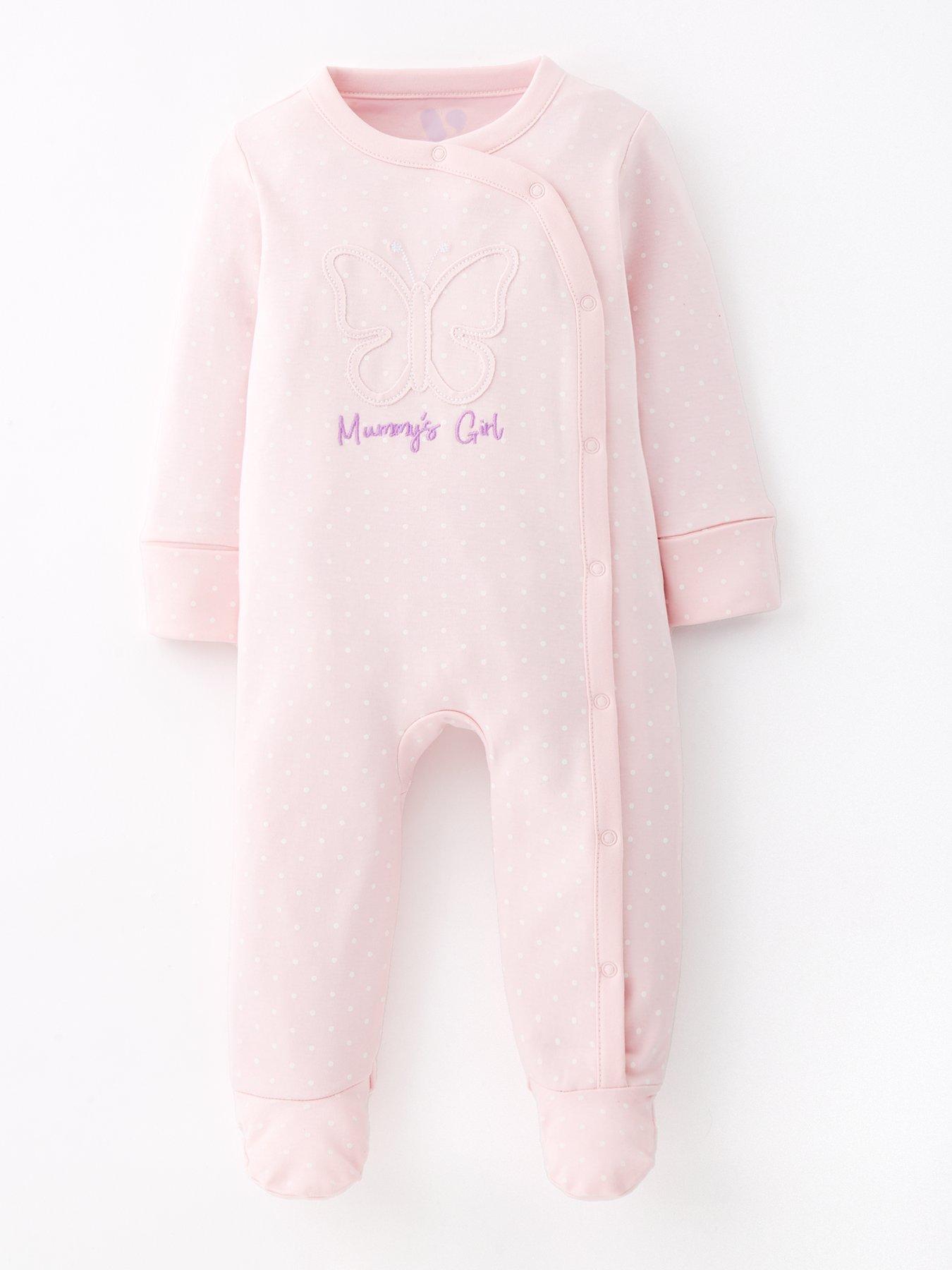 Image 1 of 4 of Mini V by Very Baby Girl Mummy's Girl Butterfly Sleepsuit - Pink