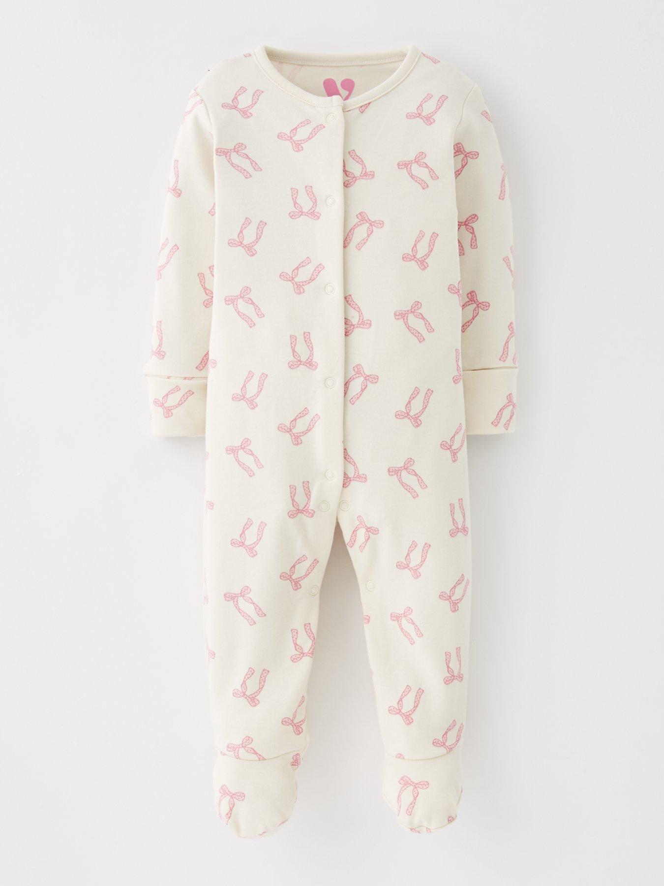Image 2 of 5 of Mini V by Very Baby Girl Bow 3 Pack Sleepsuits - Pink