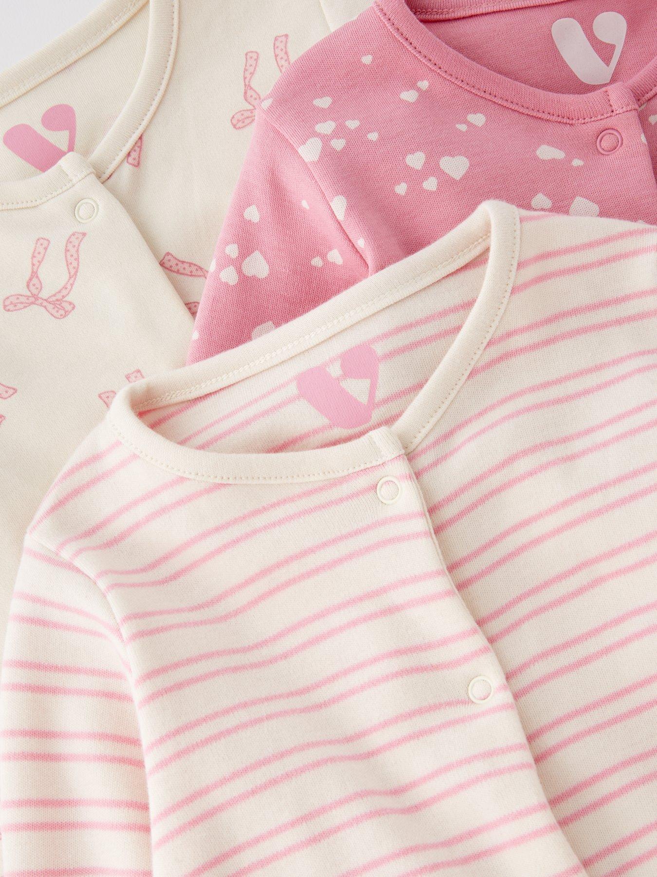 Image 5 of 5 of Mini V by Very Baby Girl Bow 3 Pack Sleepsuits - Pink