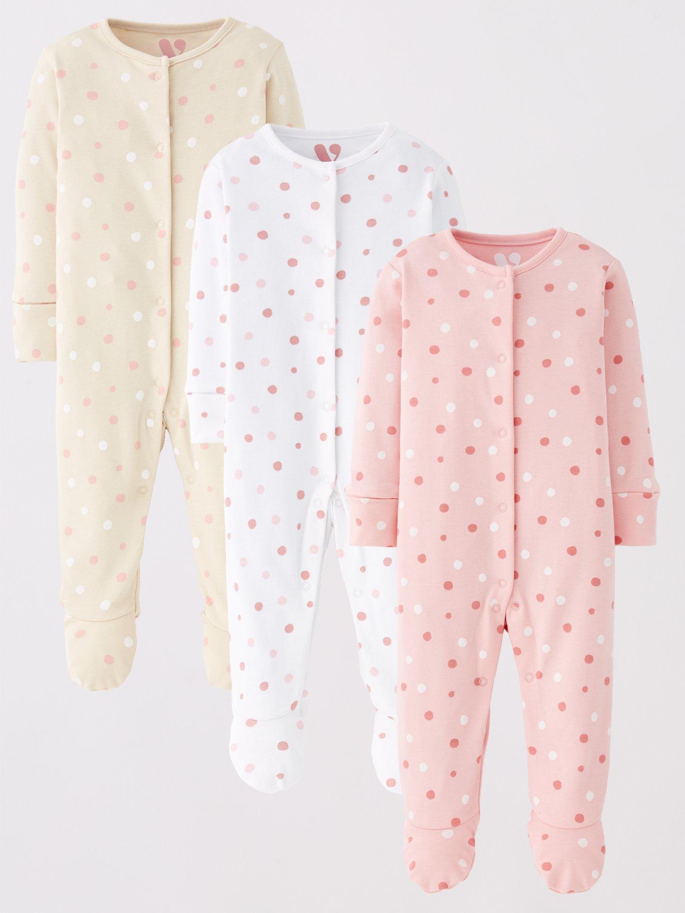 undefined Baby Girl Polka Dot 3 Pack Sleepsuits - Cream