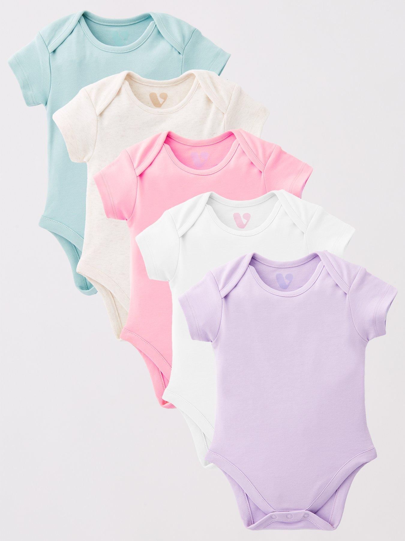 The Very Collection Baby Girls Pastel Short Sleeve 5 Pack Bodysuits - Pink
