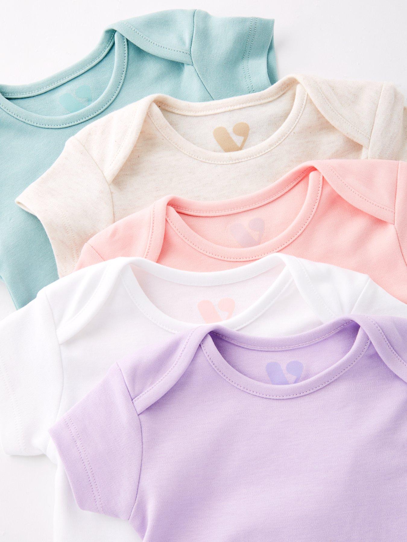 Image 5 of 5 of The Very Collection Baby Girls Pastel Short Sleeve 5 Pack Bodysuits (0-3 months - 18-24 months) - Pink