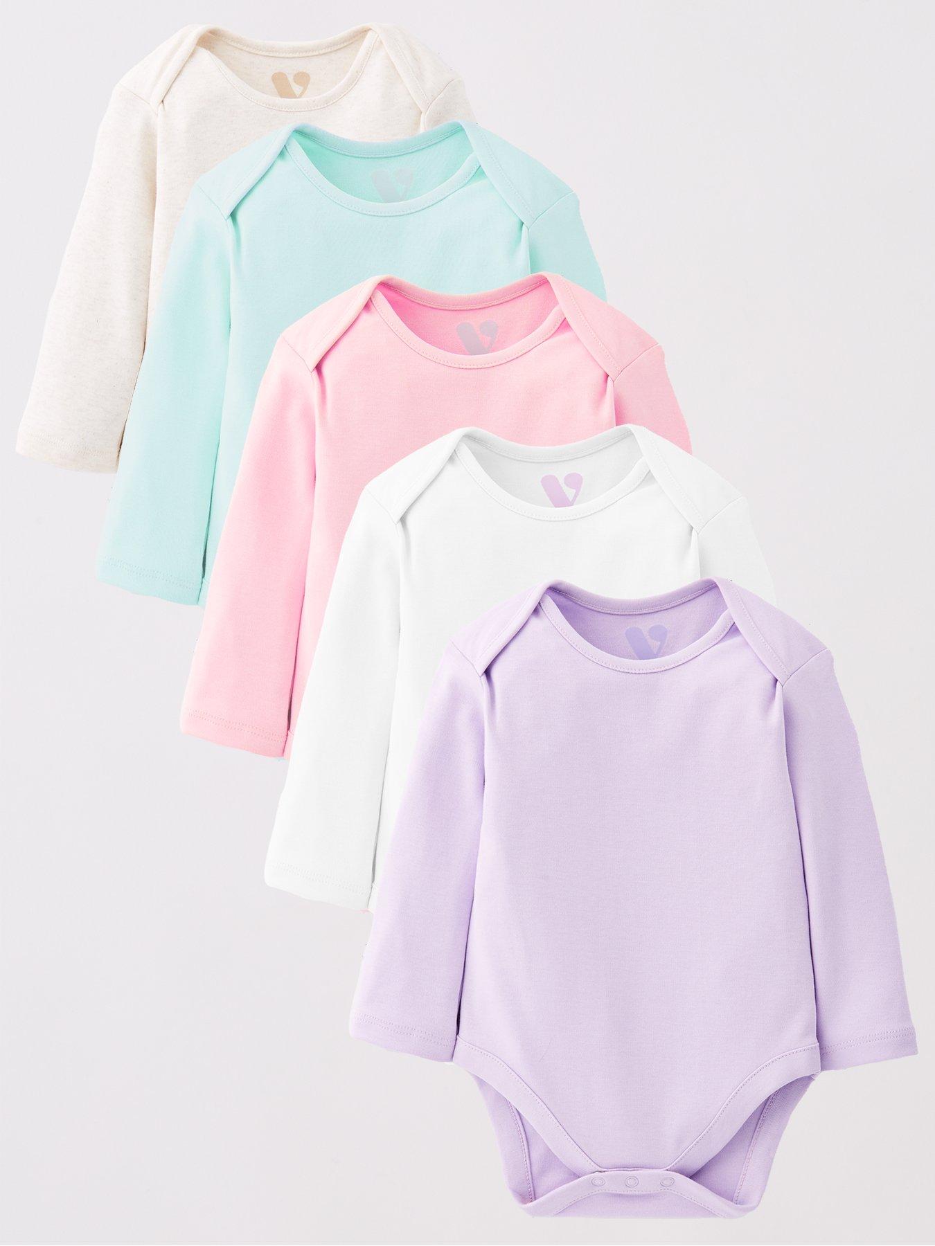 undefined Baby Girls Pastel Long Sleeve 5 Pack Bodysuits - Pink