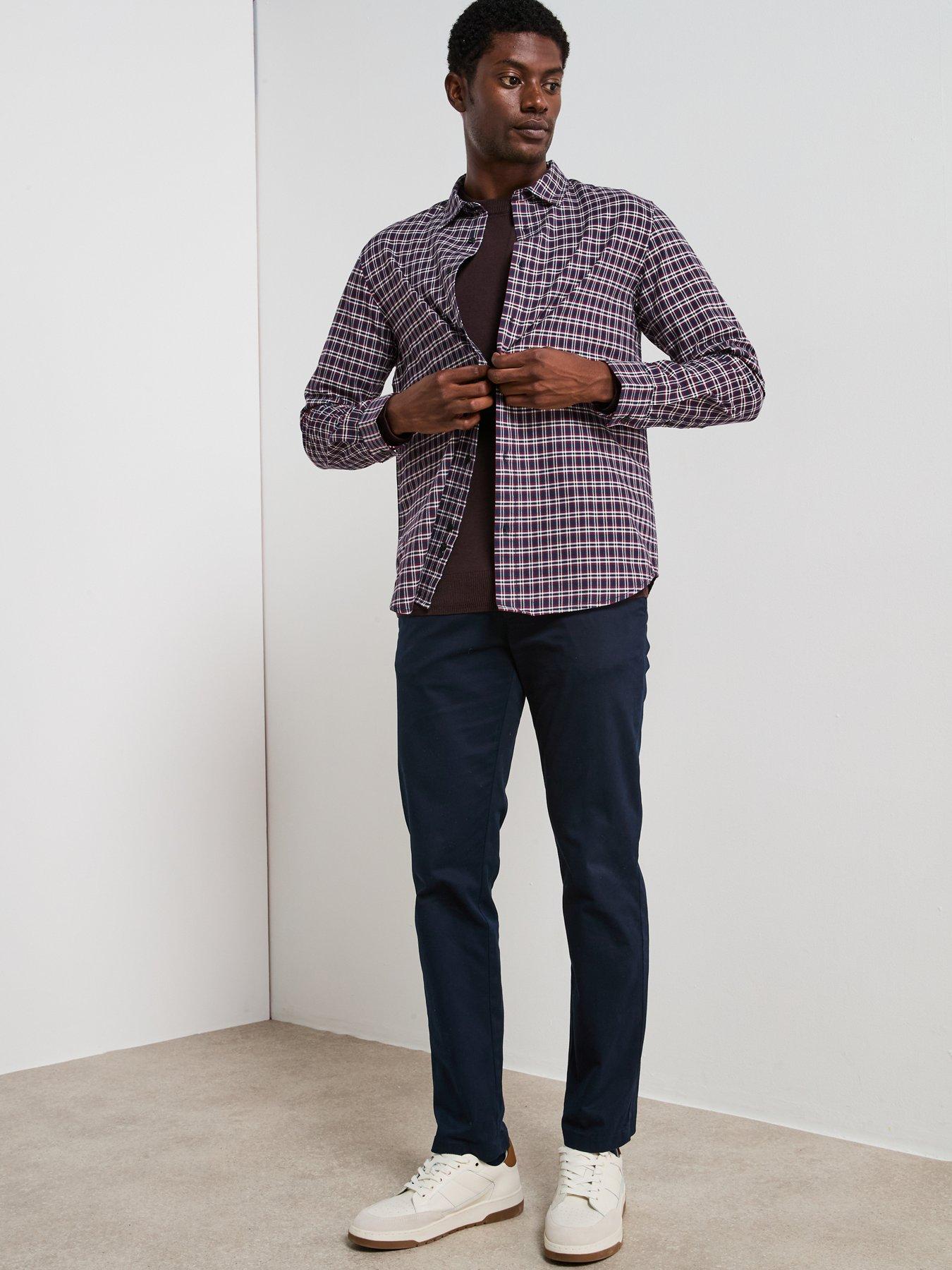 Very Man Pure Cotton Micro Check Oxford Long Sleeve Shirt - Burgundy | Very