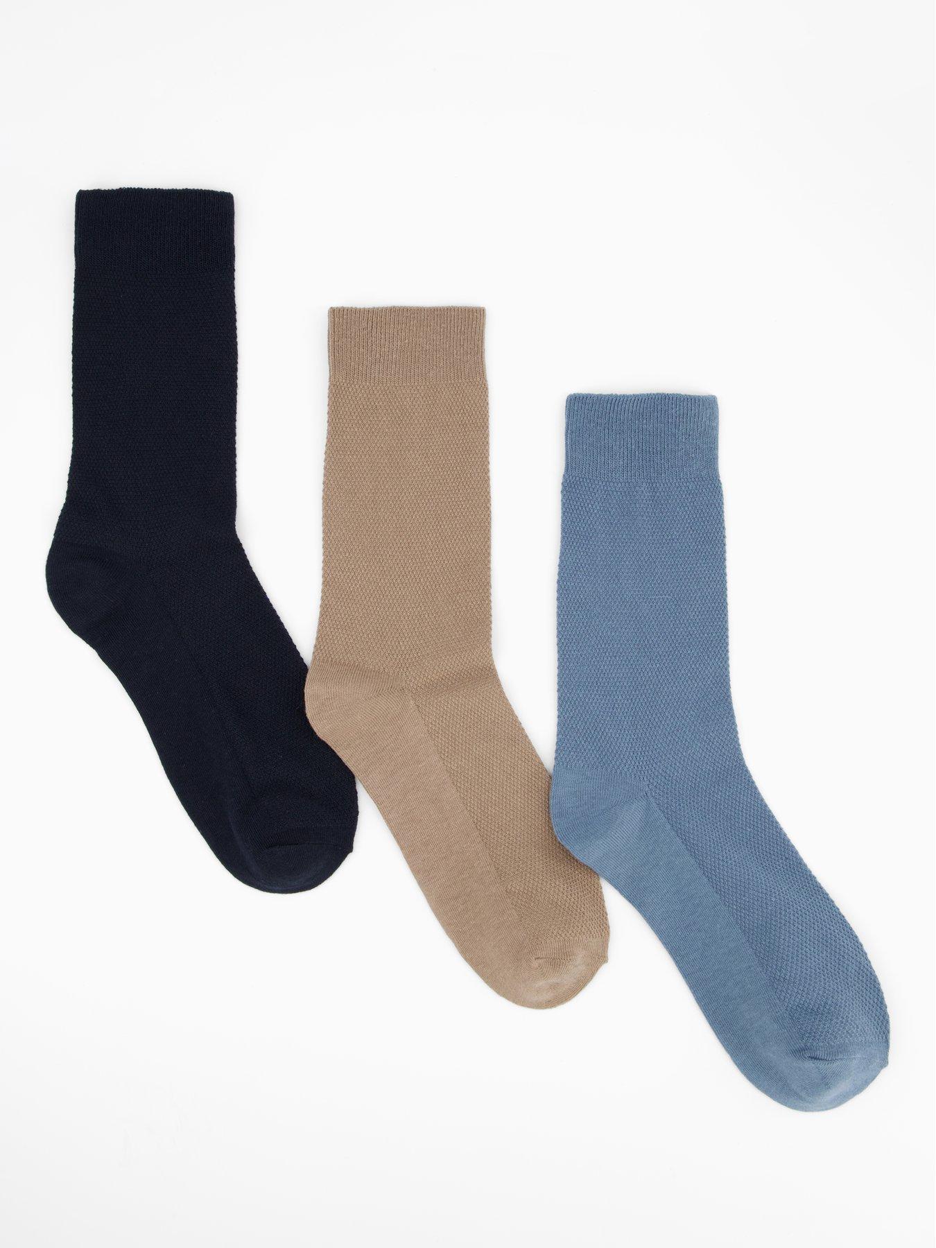 undefined 3 Pack Assorted Textured Socks - Brown/Blue/Navy
