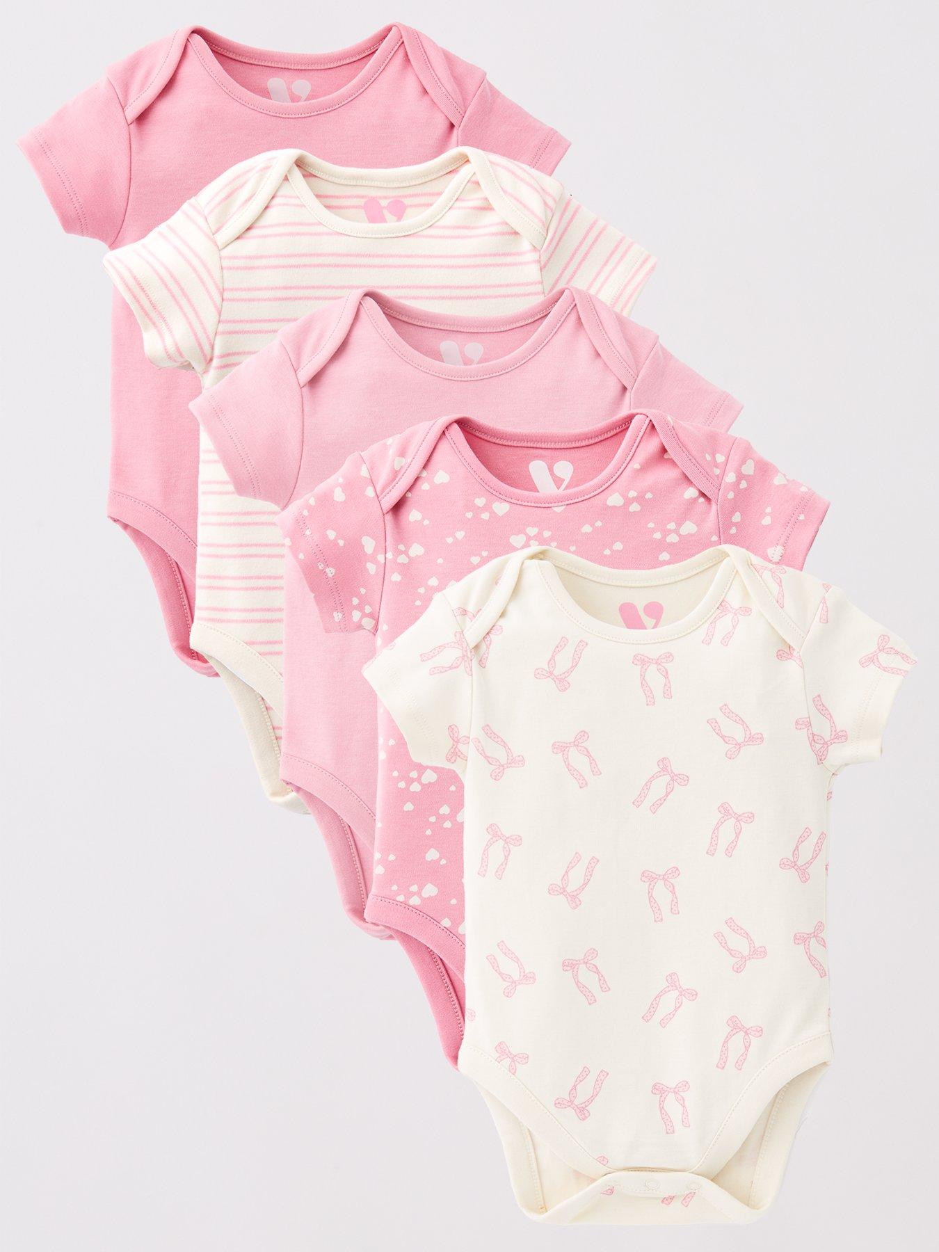 undefined Baby Girls Bow Hearts 5Pk Bodysuits - Pink