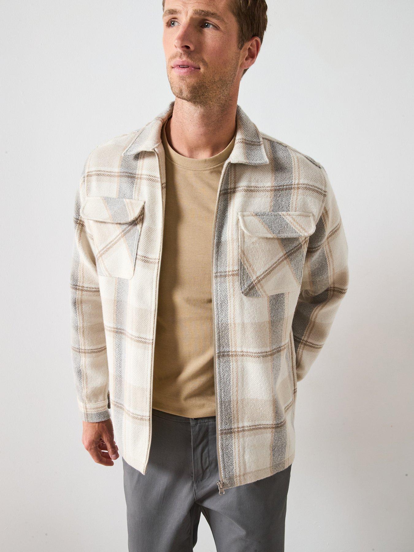 undefined Check Zip Shacket - Beige