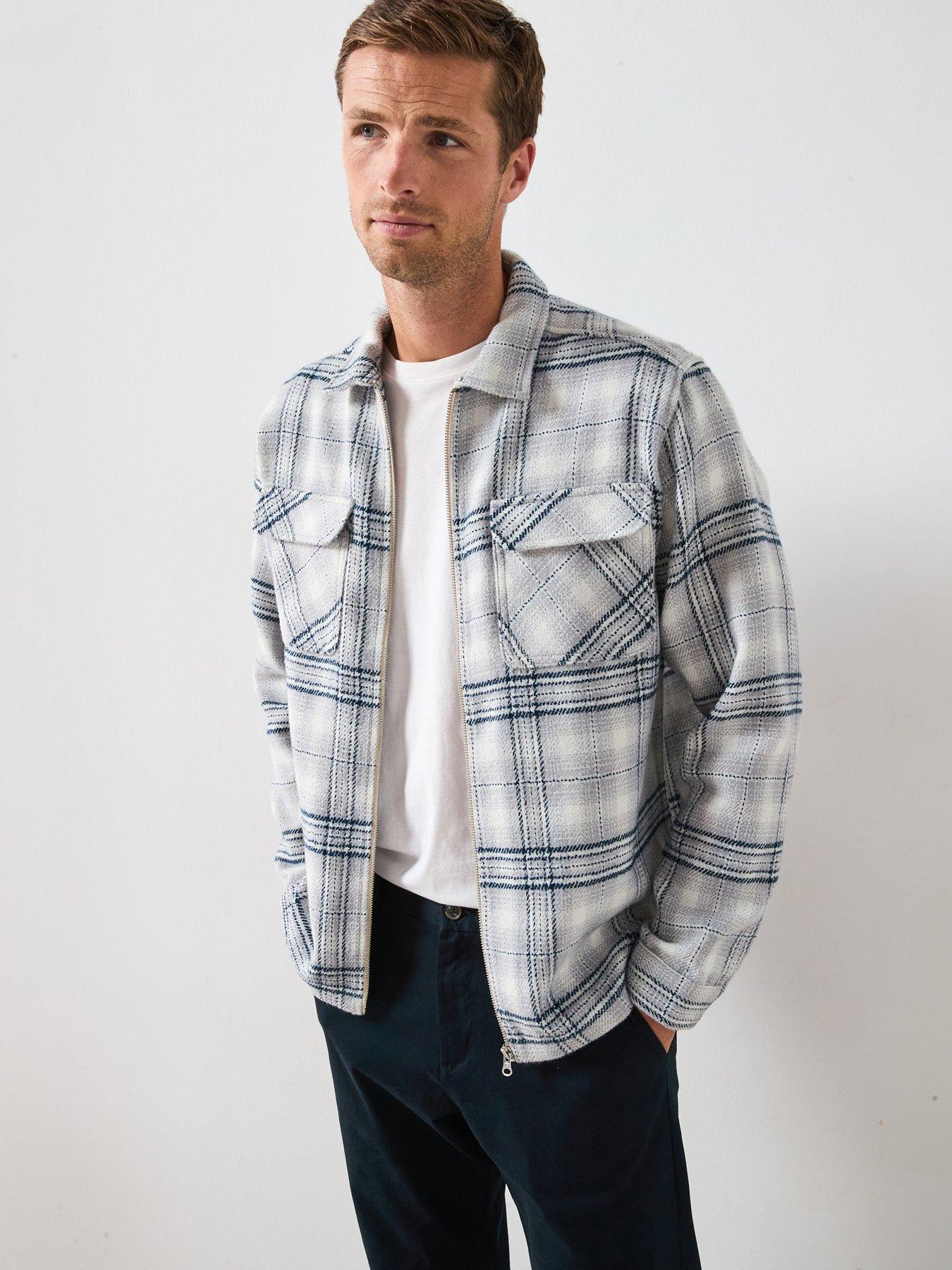 undefined Check Zip Shacket - Blue