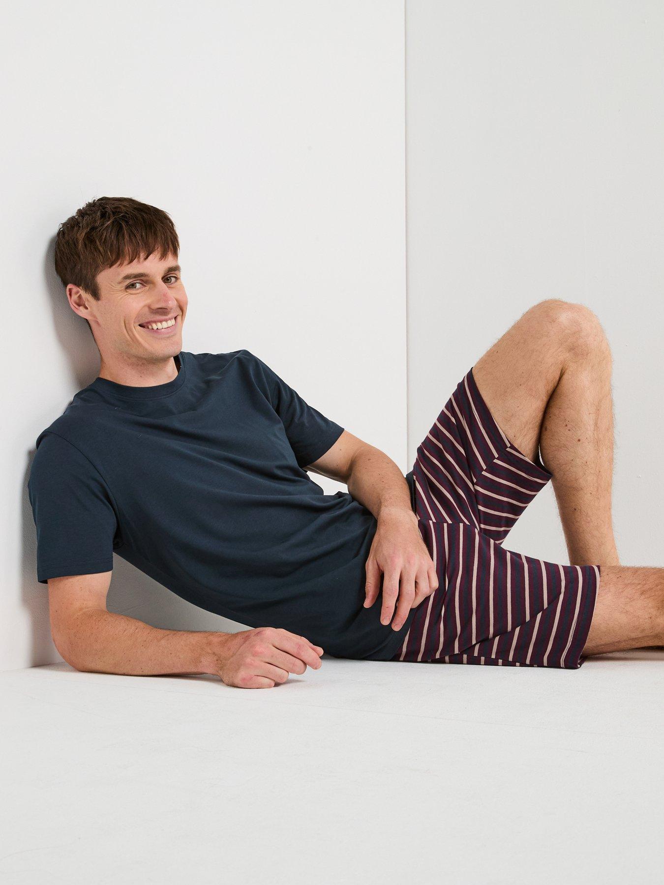 Very Man Striped T-Shirt and Short PJ Set - Burgundy/Navy