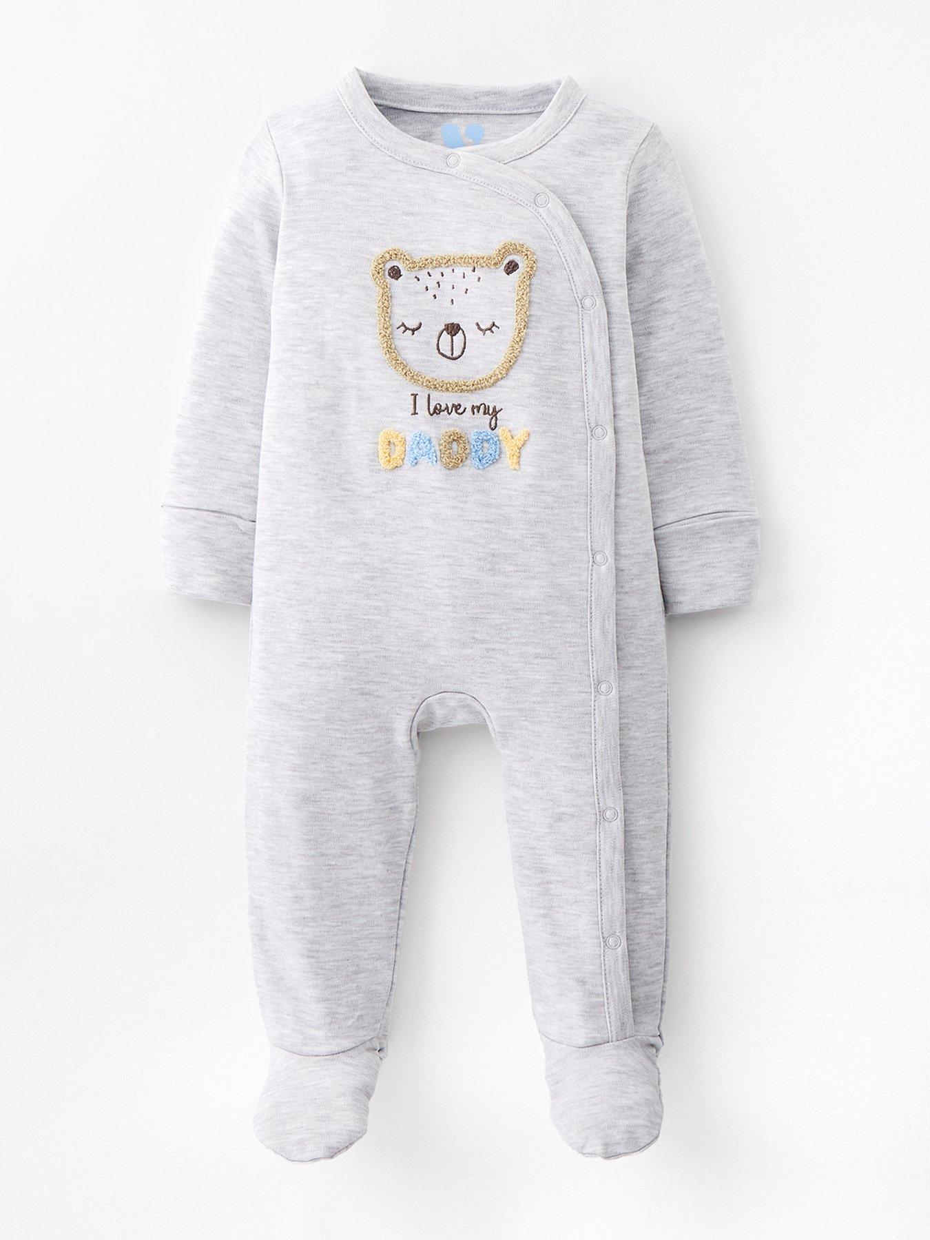 Mini V by Very Baby Boy Love My Daddy Bear Cup Sleepsuits - Grey