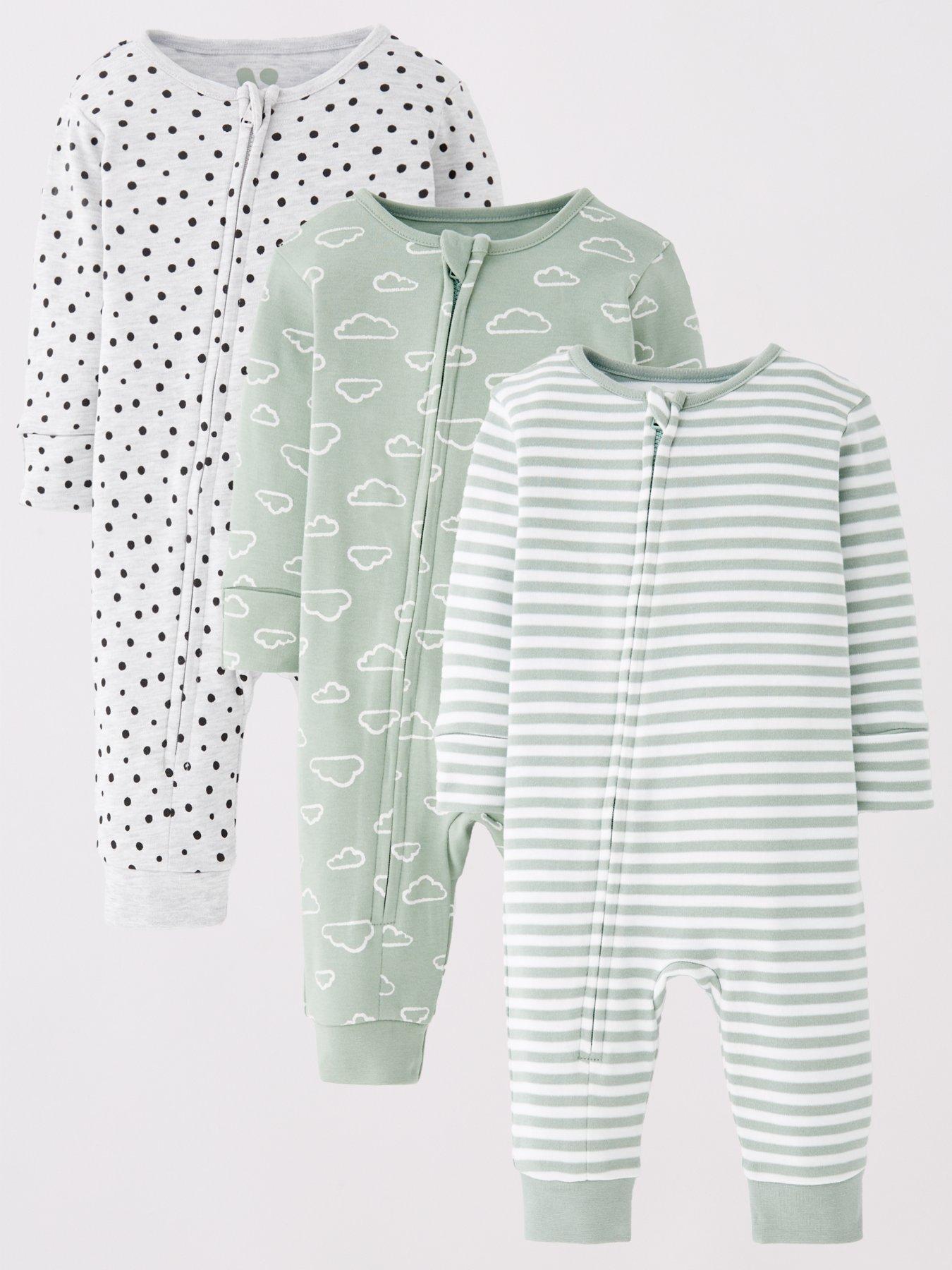 Image 1 of 5 of Mini V by Very Baby Boy Cloud Footless 3 Pack Sleepsuits - Green