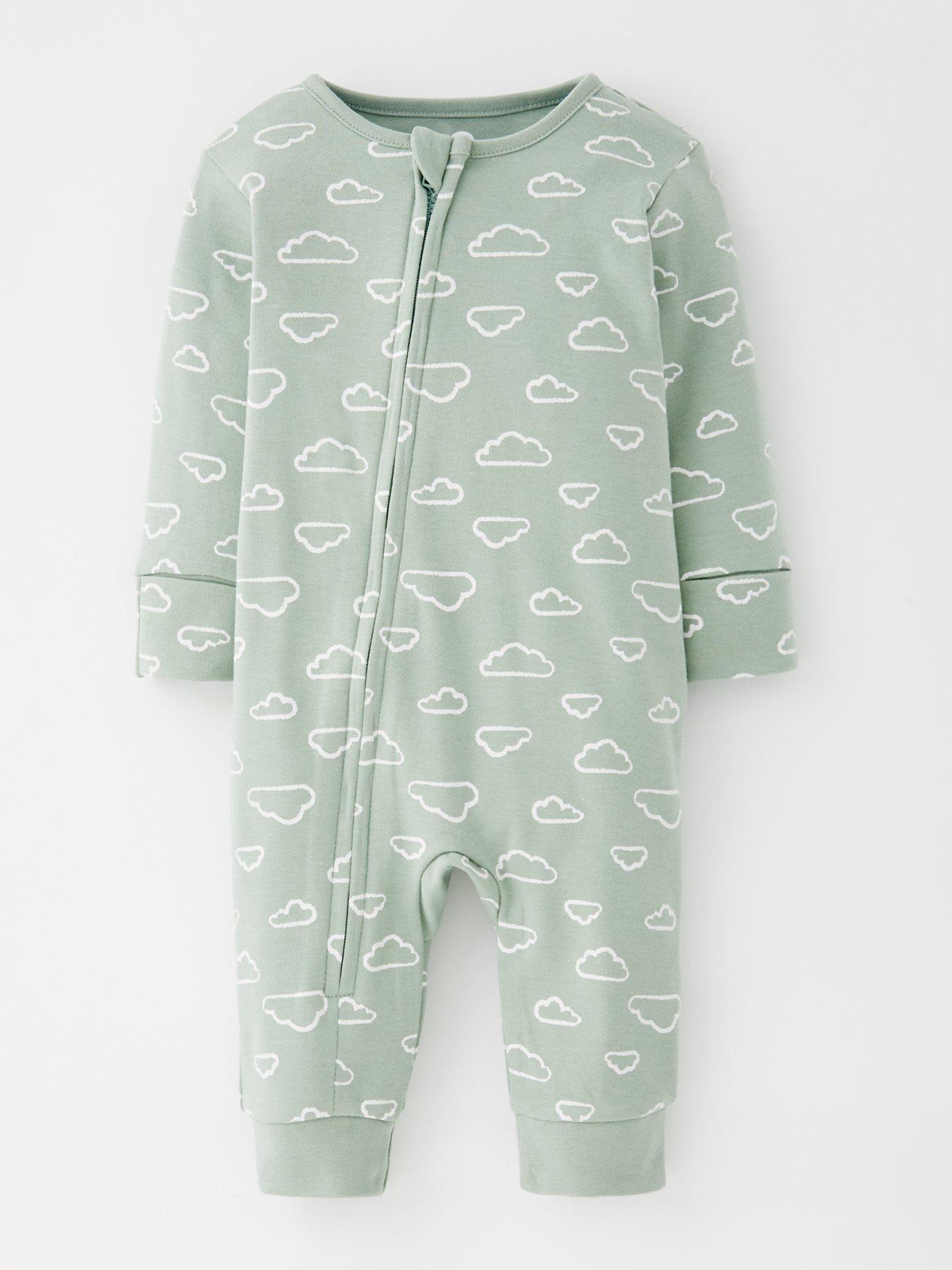 Image 2 of 5 of Mini V by Very Baby Boy Cloud Footless 3 Pack Sleepsuits - Green