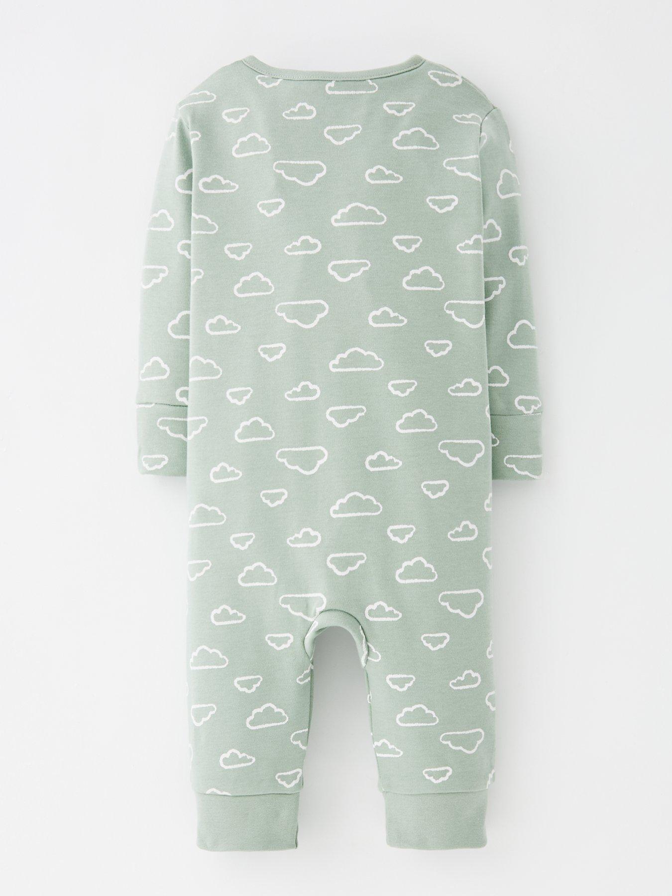 Image 3 of 5 of Mini V by Very Baby Boy Cloud Footless 3 Pack Sleepsuits - Green