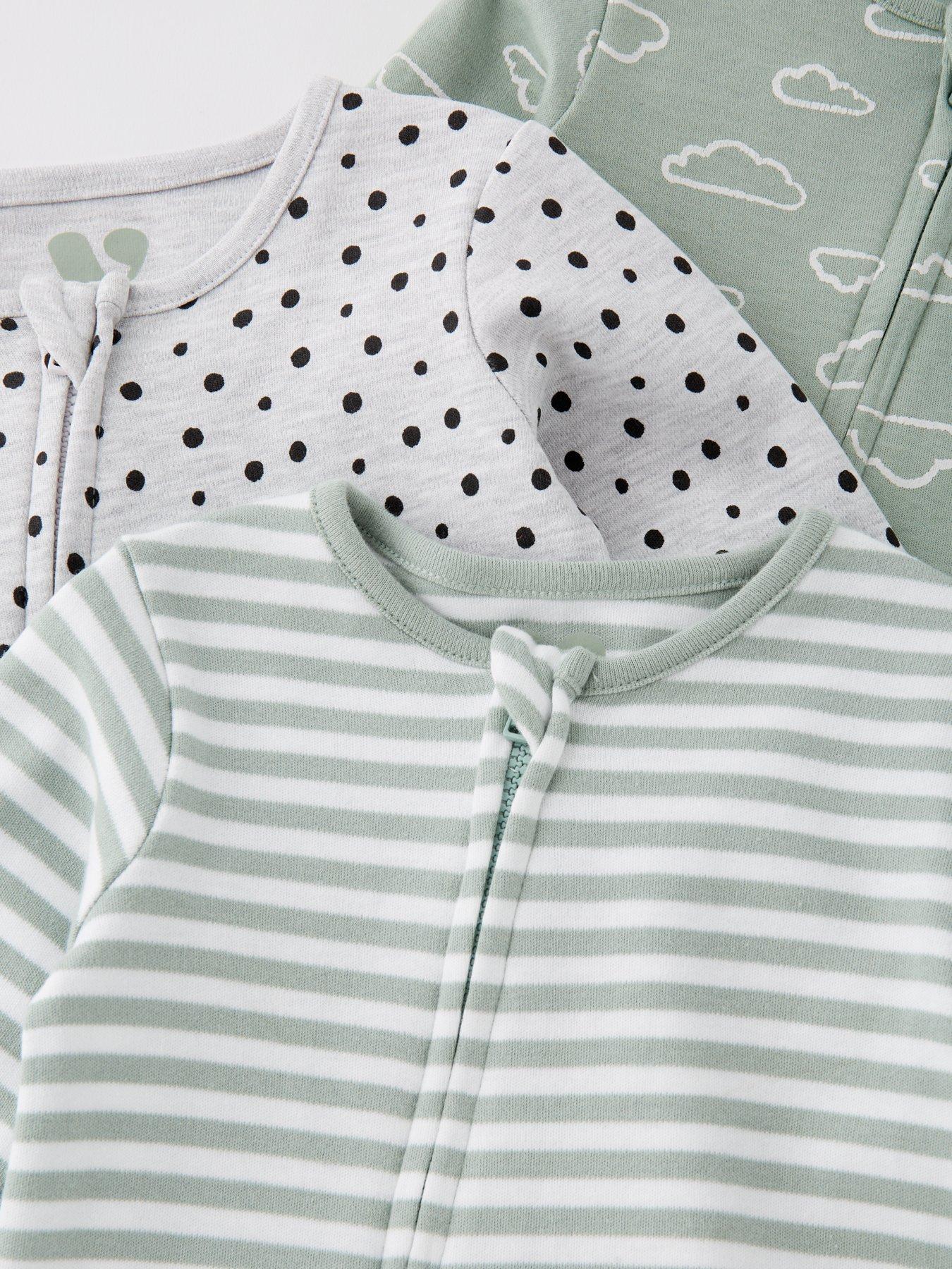 Image 5 of 5 of Mini V by Very Baby Boy Cloud Footless 3 Pack Sleepsuits - Green