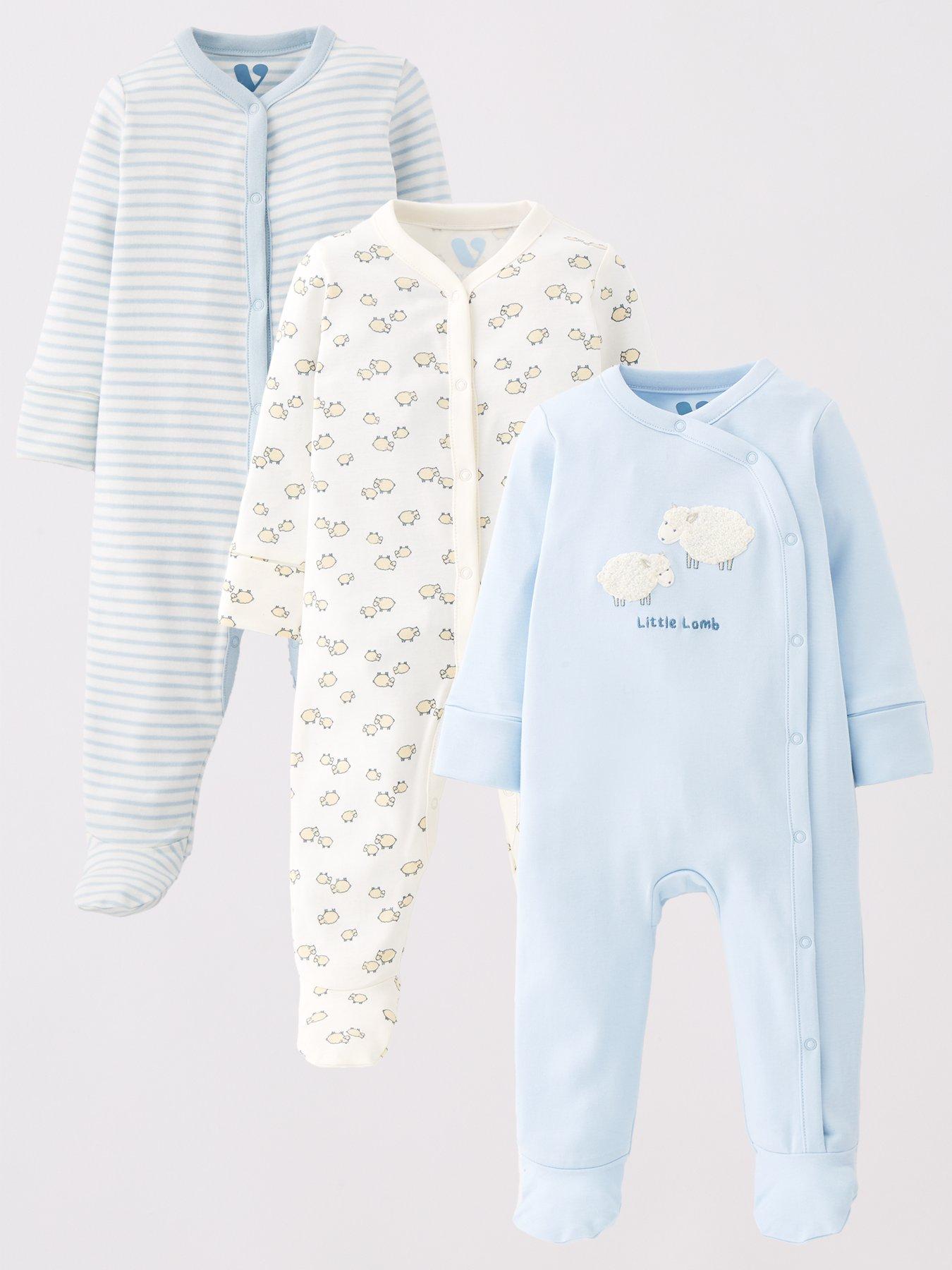 Mini V by Very Baby Boys Little Lamb Pack Sleepsuits Blue Very