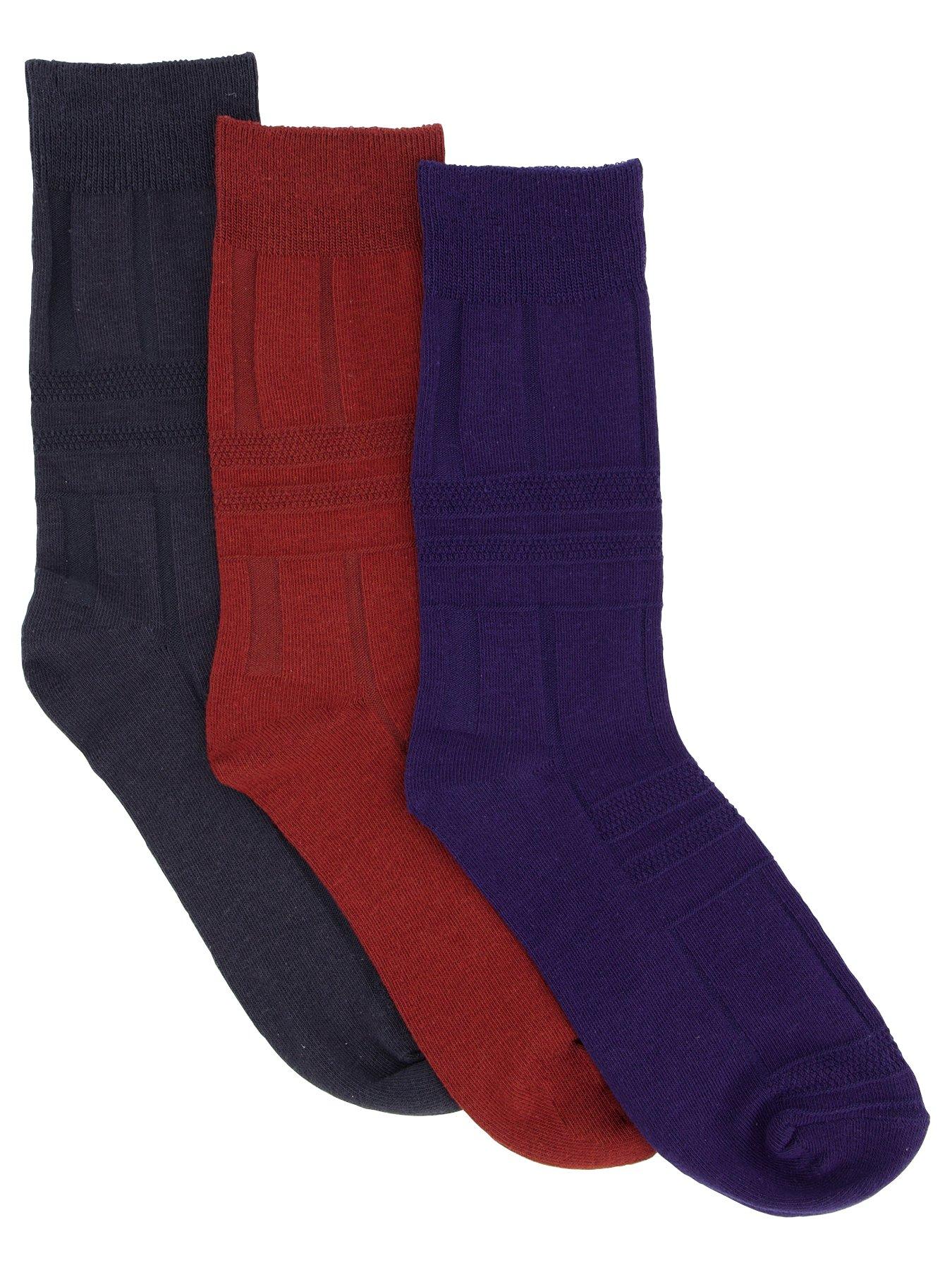 Image 1 of 3 of Very Man 3 Pack Assorted Textured Supersoft Socks - Navy/burgundy