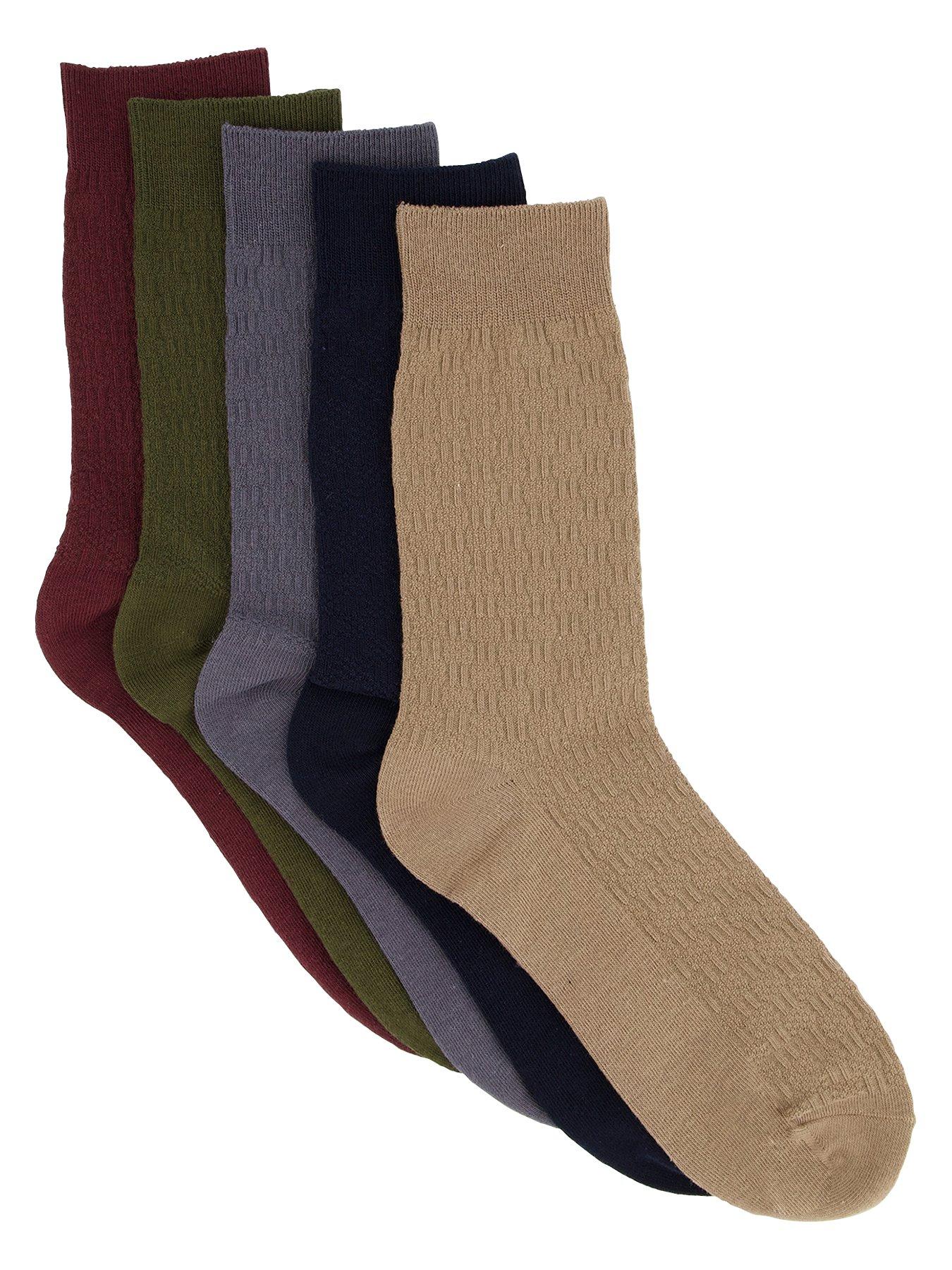 undefined 5 Pack Assorted Socks - Black/White/Charcoal/Burgundy/Khaki