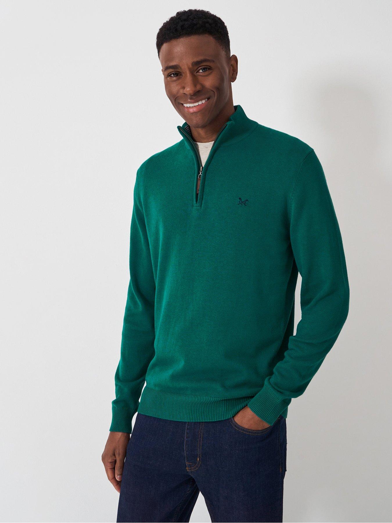 undefined Classic Cotton 1/4 Zip Knitted Jumper - Green