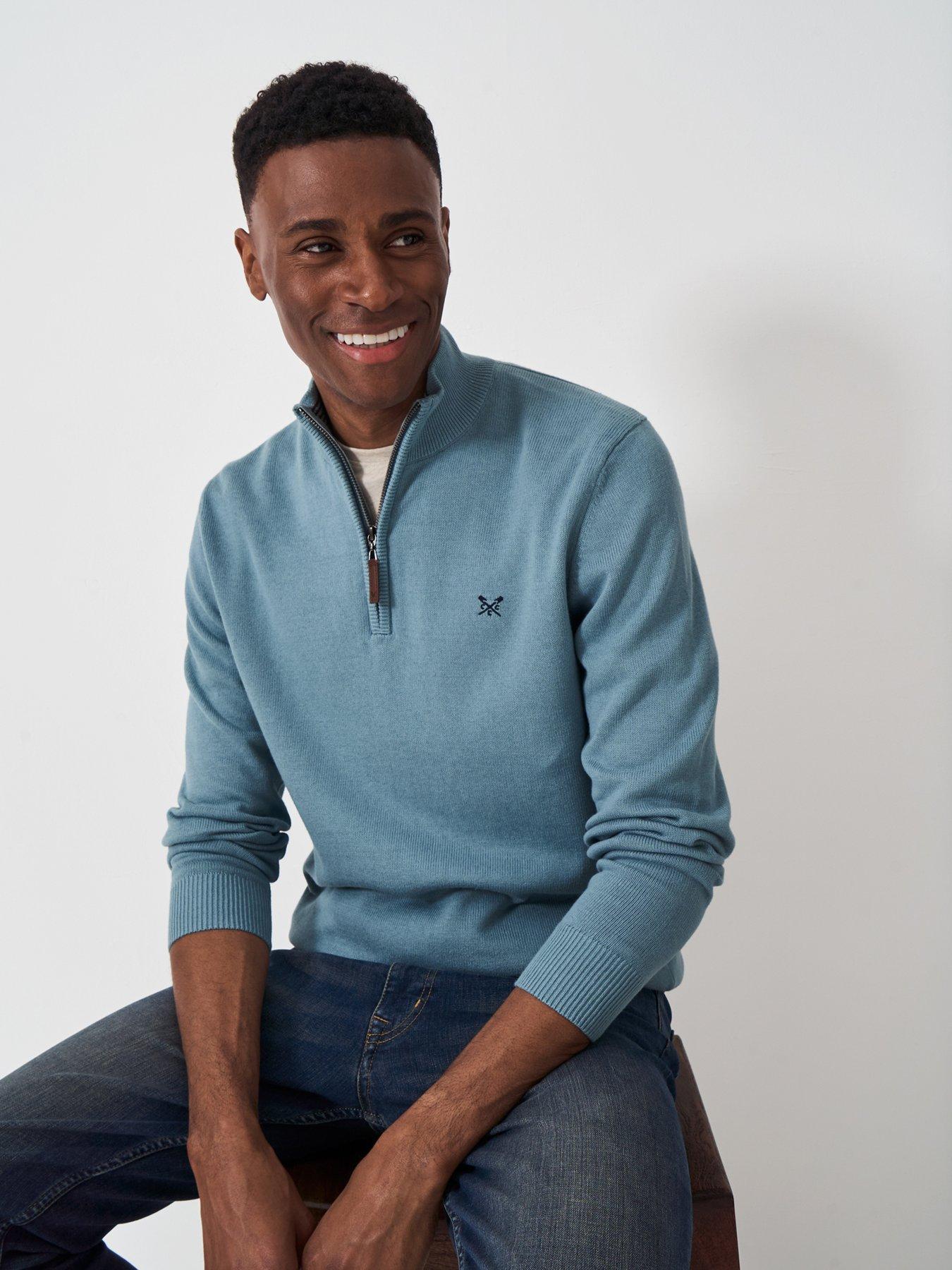 undefined Classic Cotton 1/4 Zip Knitted Jumper - Blue