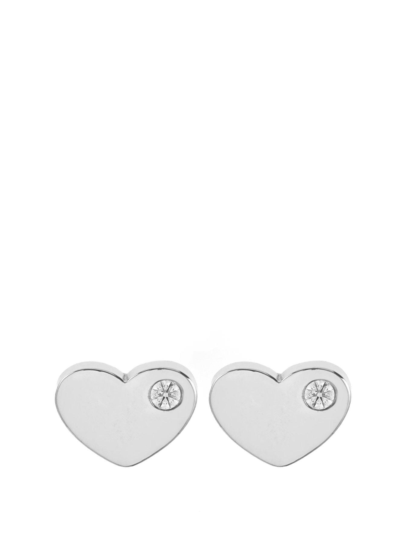 undefined Flat CZ Heart Earrings - Silver